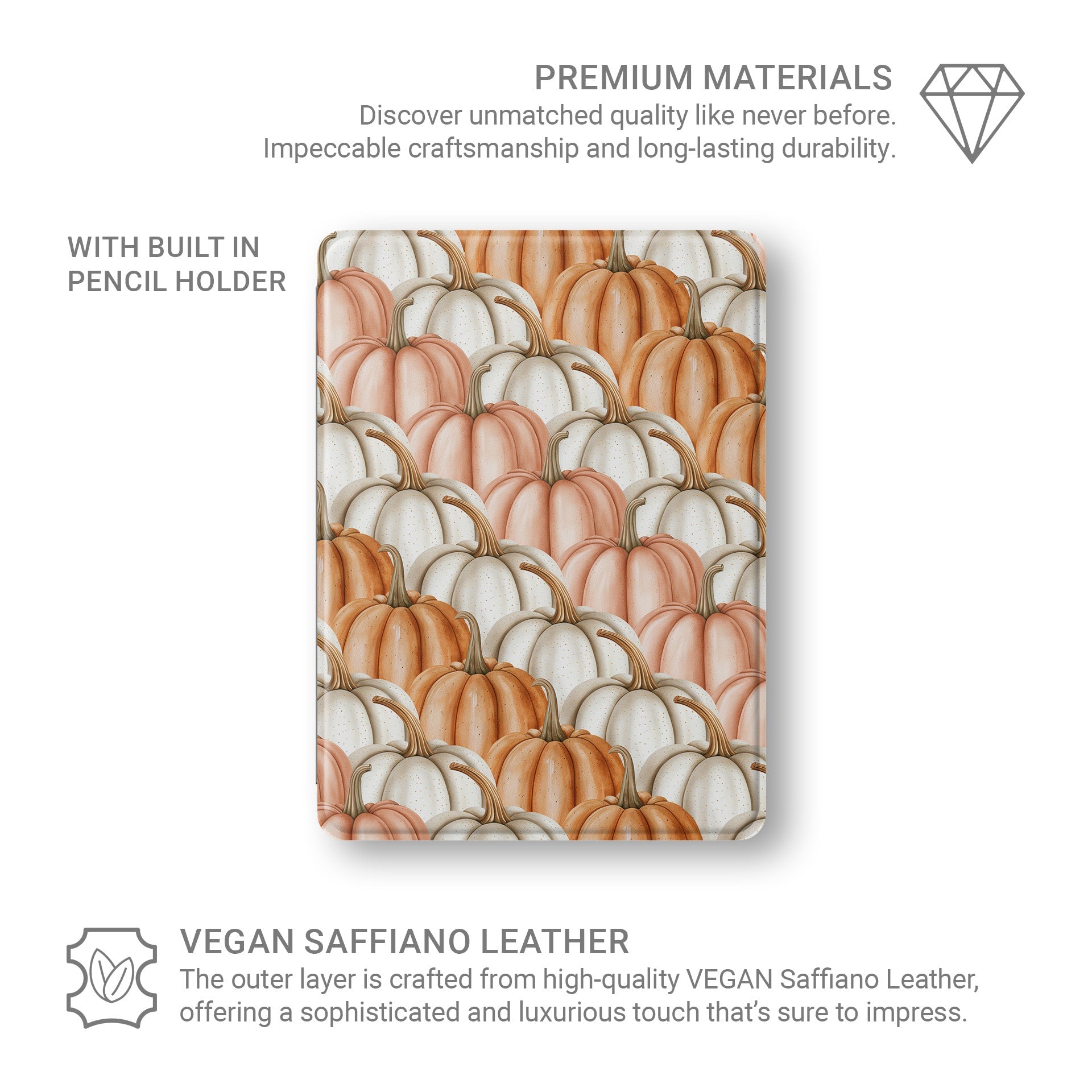 Pumpkin Pile Up iPad Case with pumpkin design and Apple Pencil holder