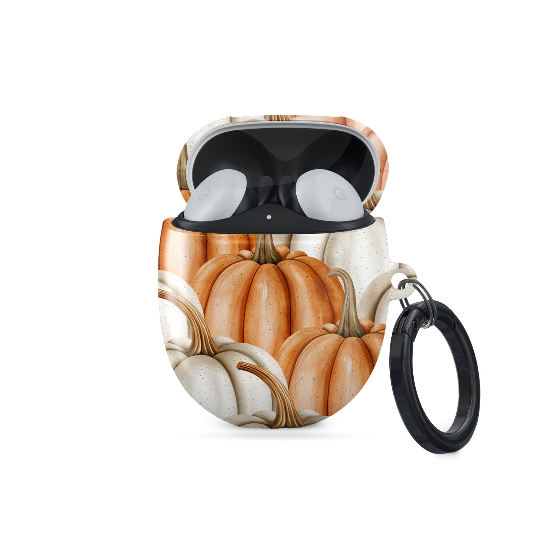 Protective Pixel Buds Pro case in cozy fall pumpkin pattern