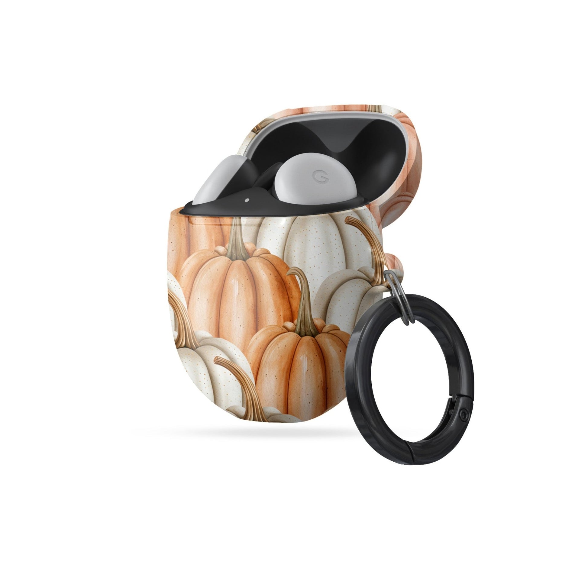 Protective Pixel Buds Pro case in cozy fall pumpkin pattern