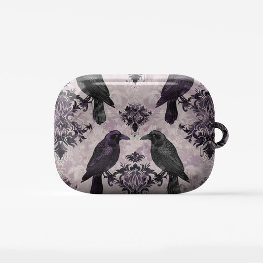 Raven’s Promise AirPods Tough Case with raven and damask artwork, glossy finish, impact-resistant single-shell design.