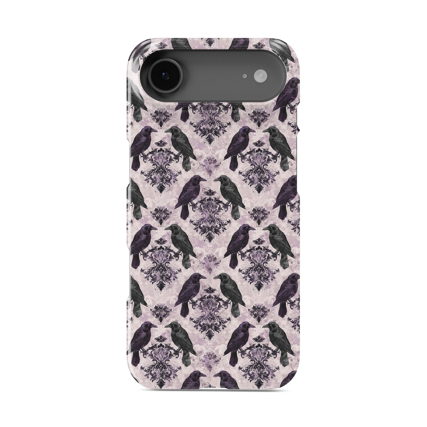Purple and black raven damask snap phone case – slim glossy Halloween gothic design