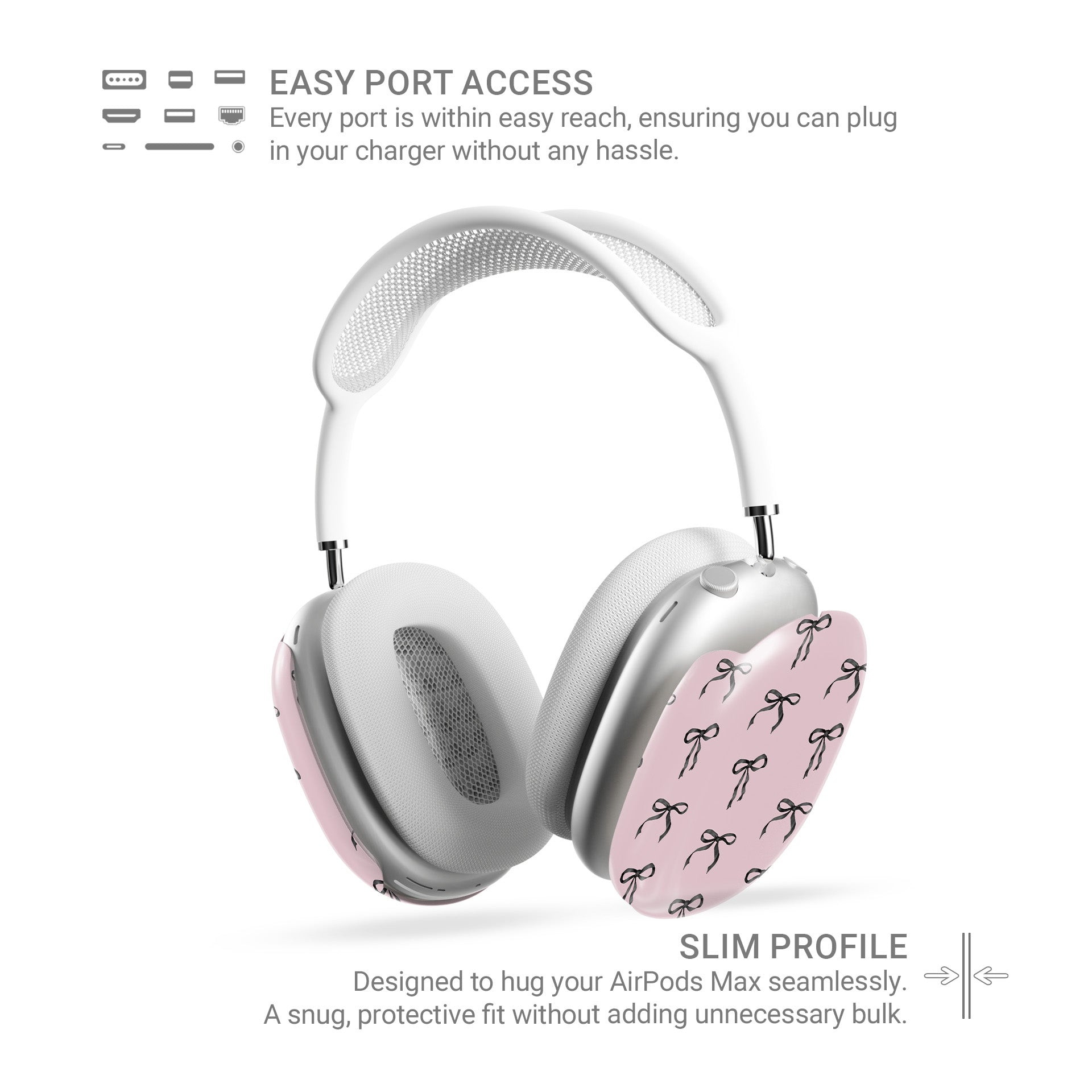 Scratch-resistant AirPods Max cover with bow design