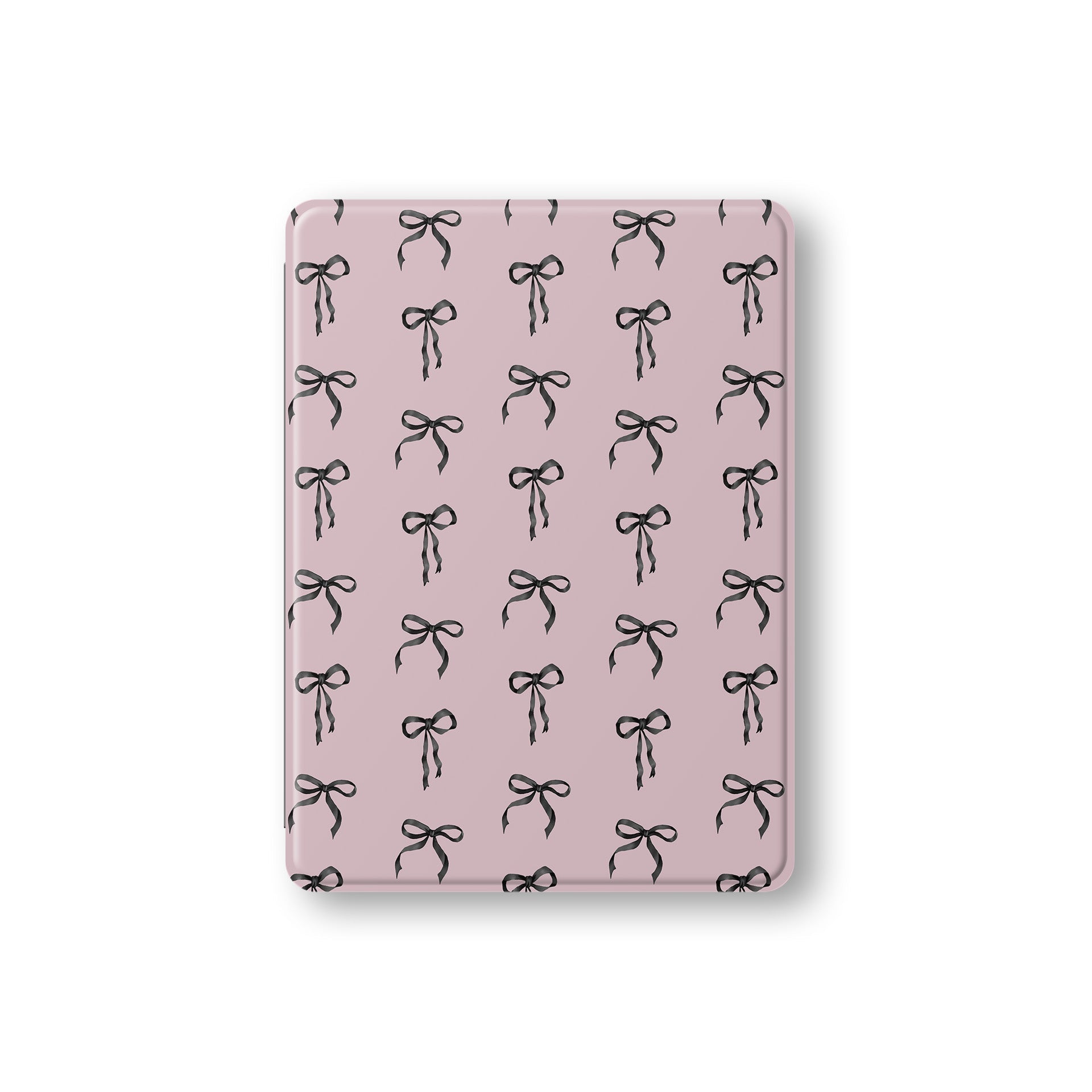 Pink and black bow-patterned iPad case – Ribbon Reverie design