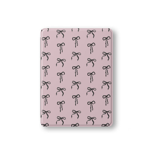 Pink and black bow-patterned iPad case – Ribbon Reverie design