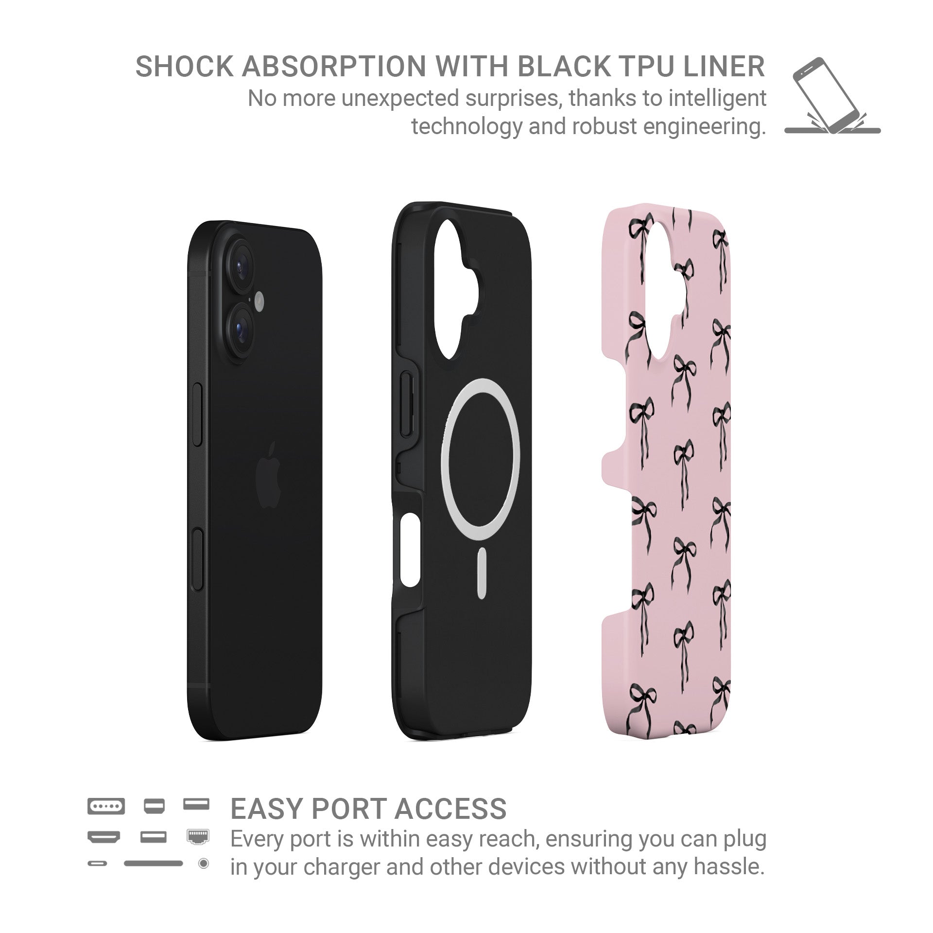 Designer MagSafe phone case with chic ribbon bow pattern