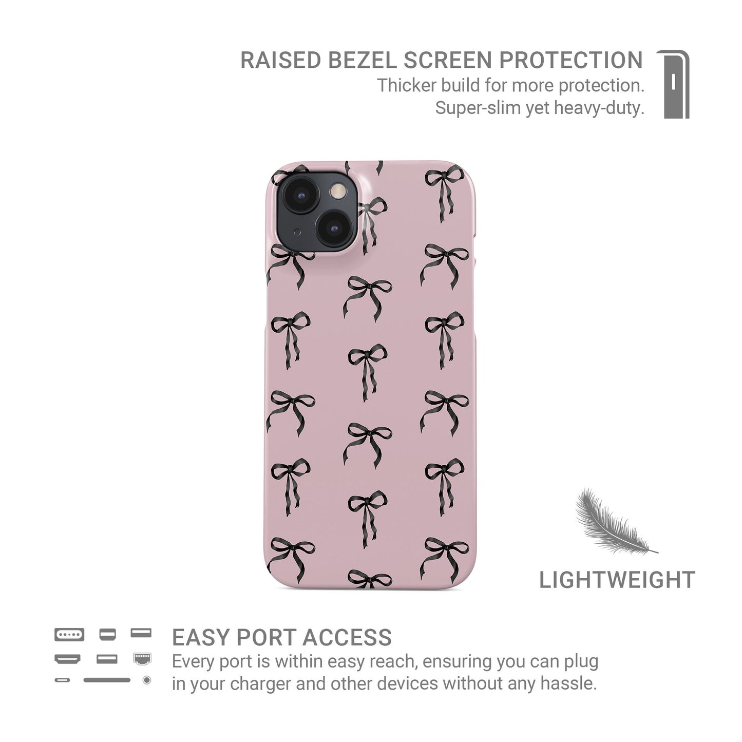 Slim pink Snap phone case featuring satin bow design