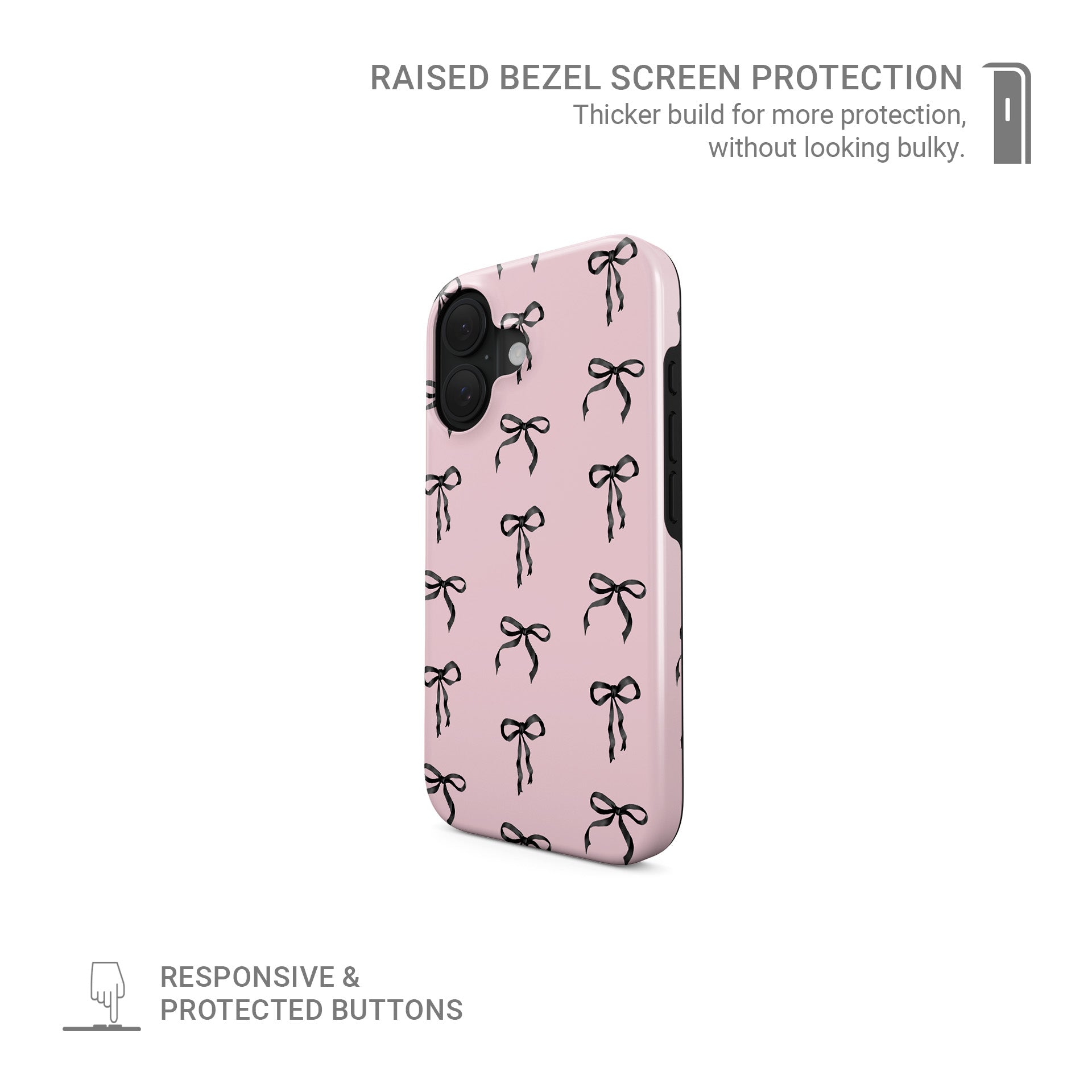 Elegant pink and black bow protective phone case
