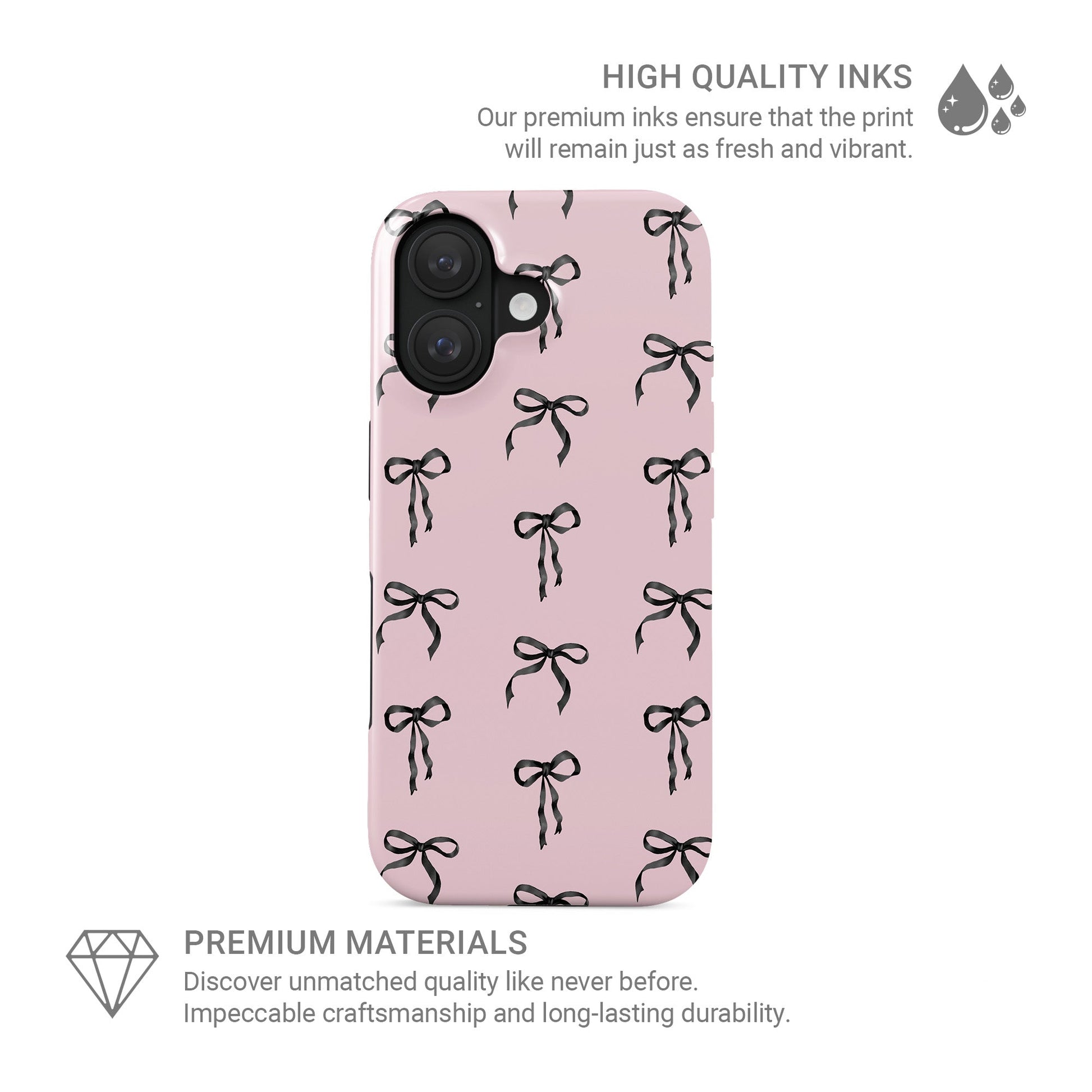Elegant pink and black bow protective phone case