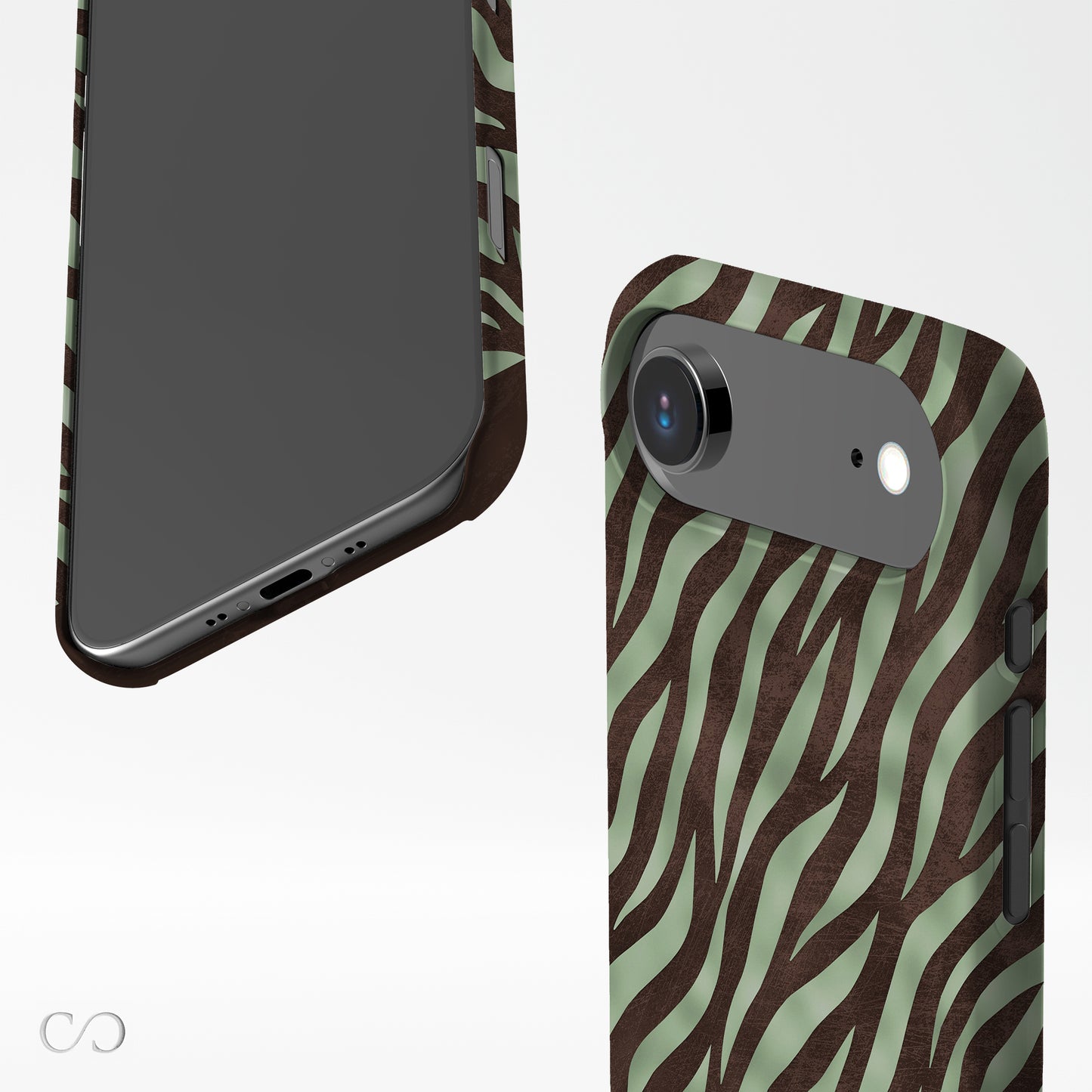 Pistachio Mane Card-Holder Case with chocolate zebra stripes on pistachio green from the Wild Atelier collection.