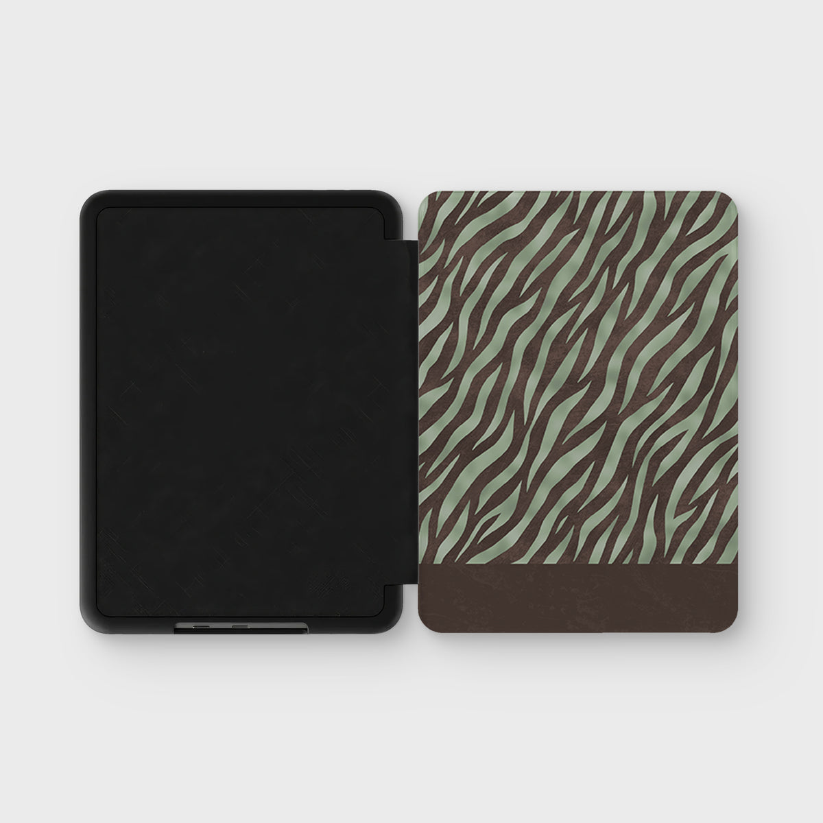 Pistachio Mane Kindle Case with chocolate zebra stripes on pistachio green from the Wild Atelier collection.