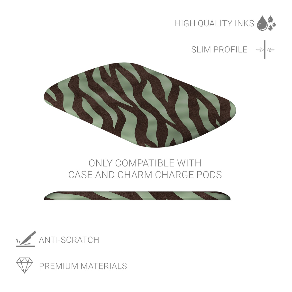 Pistachio Mane Power Bank Shell with chocolate zebra stripes on pistachio green from the Wild Atelier collection.