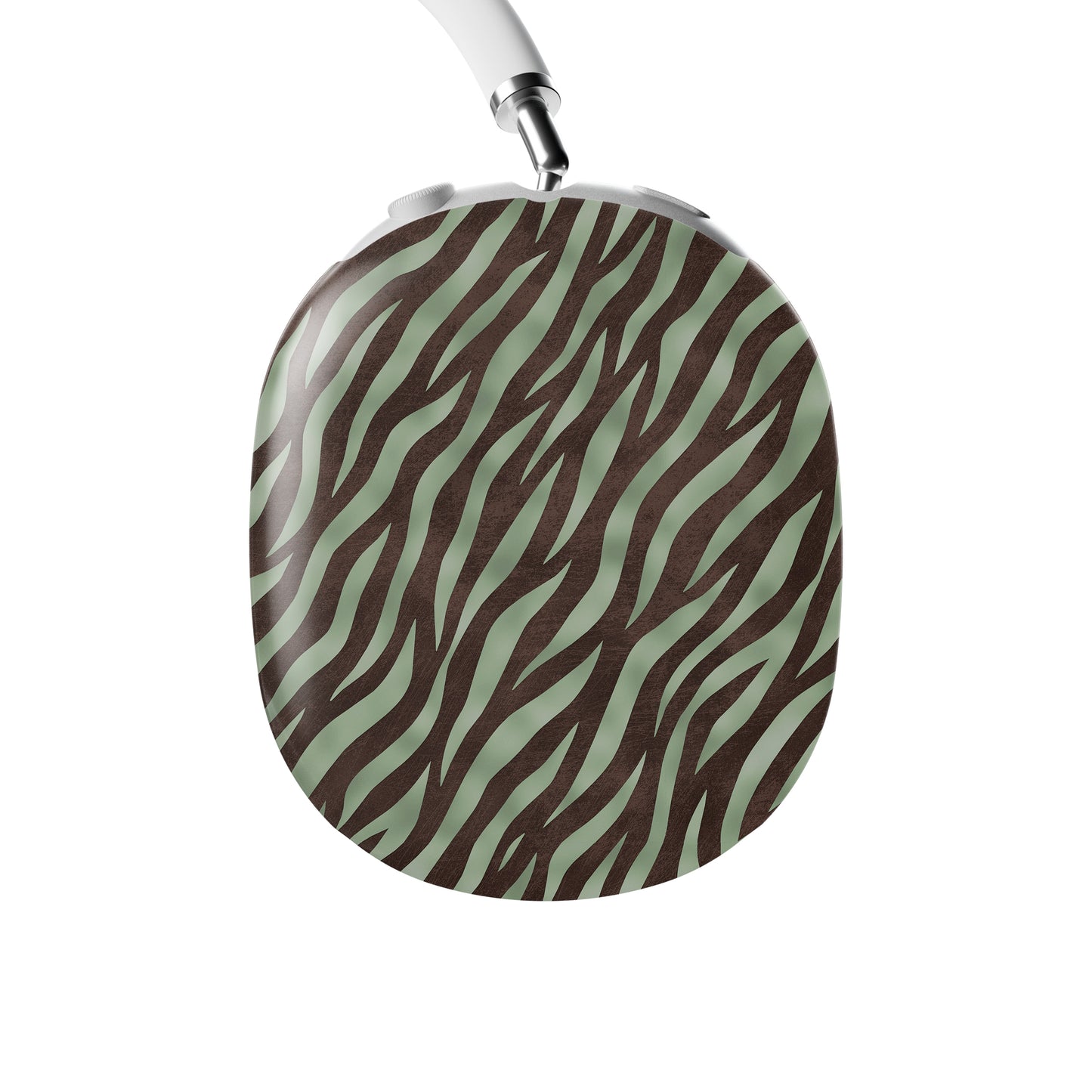 Pistachio Mane AirPods Max Covers with chocolate zebra stripes on pistachio green from the Wild Atelier collection.