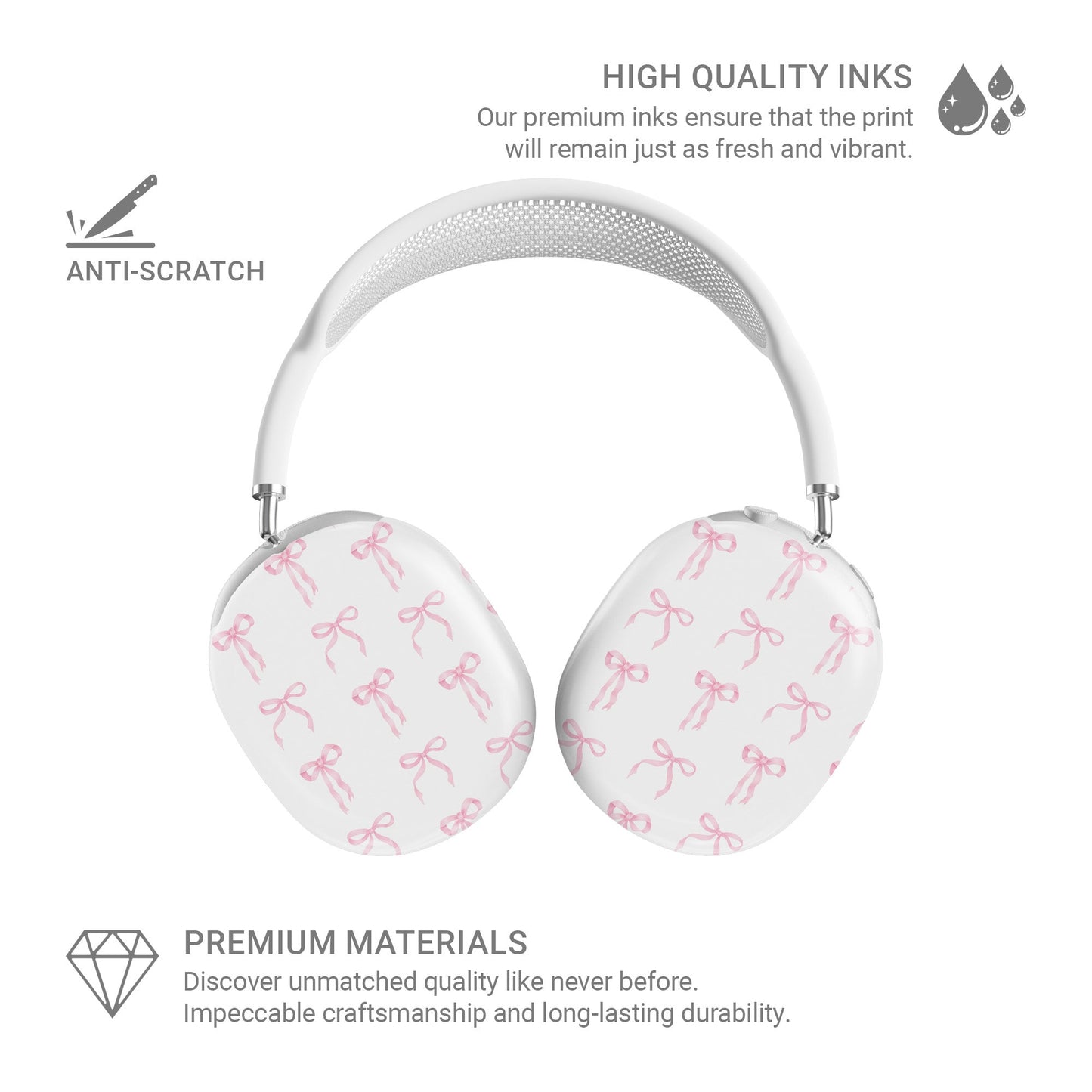 Slim protective AirPods Max case with satin-inspired bow pattern