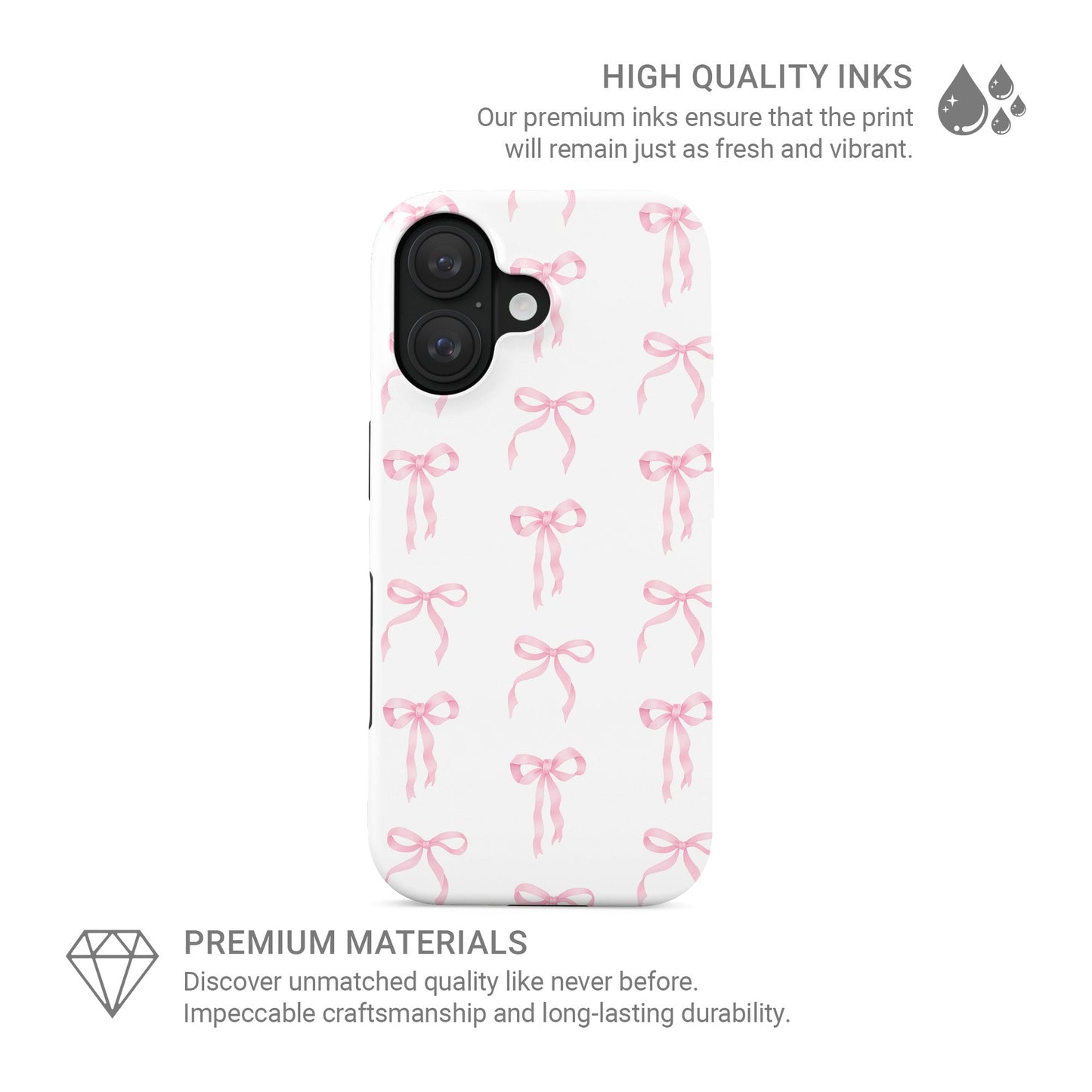 Cute bow tough phone case – feminine pink ribbon design