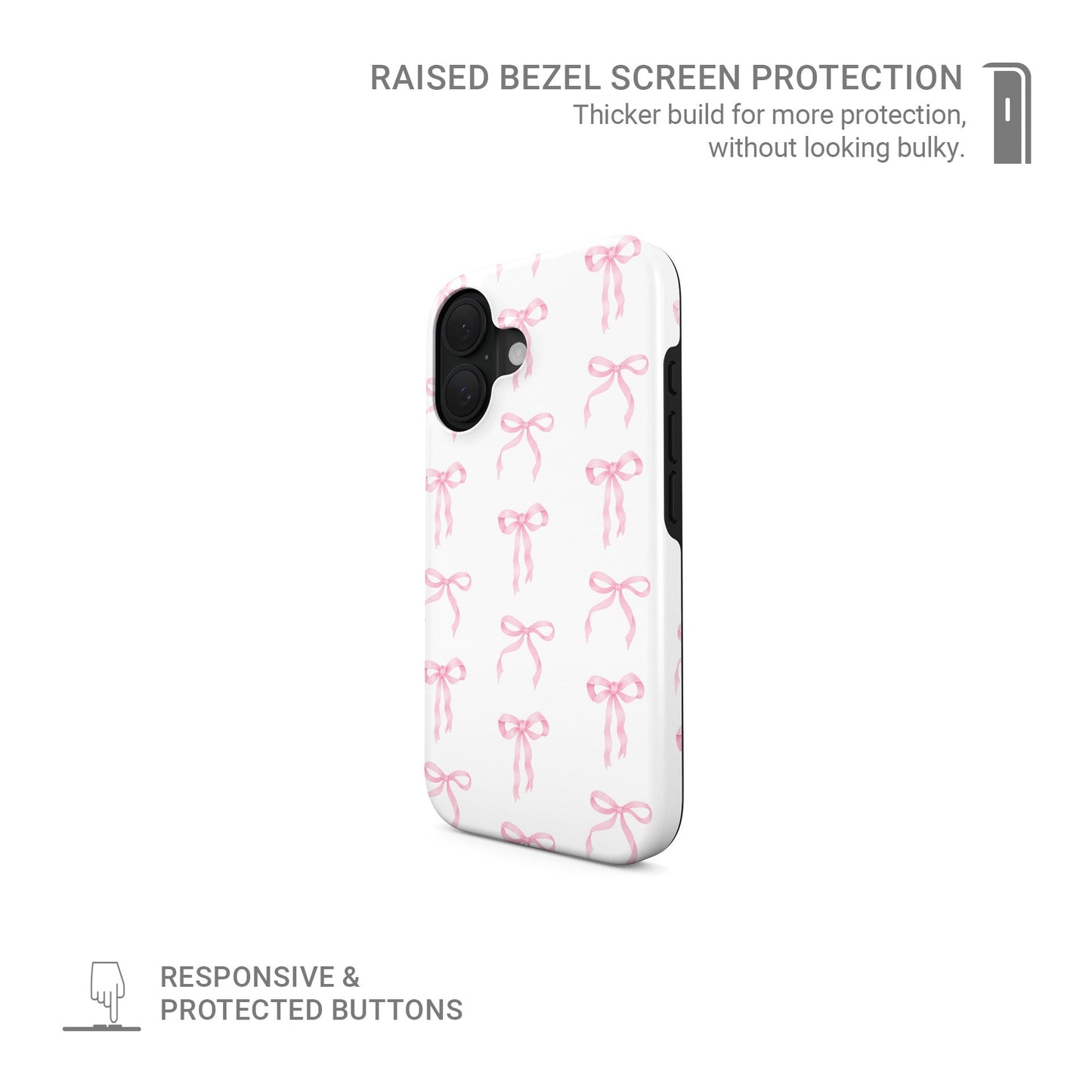 Cute bow tough phone case – feminine pink ribbon design
