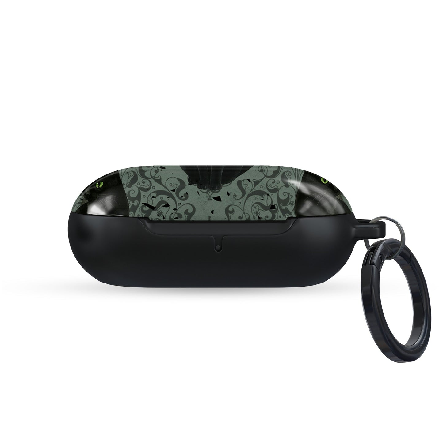 Silent Guardian Samsung Buds Tough Case with black cat artwork, glossy finish, and durable impact-resistant build.