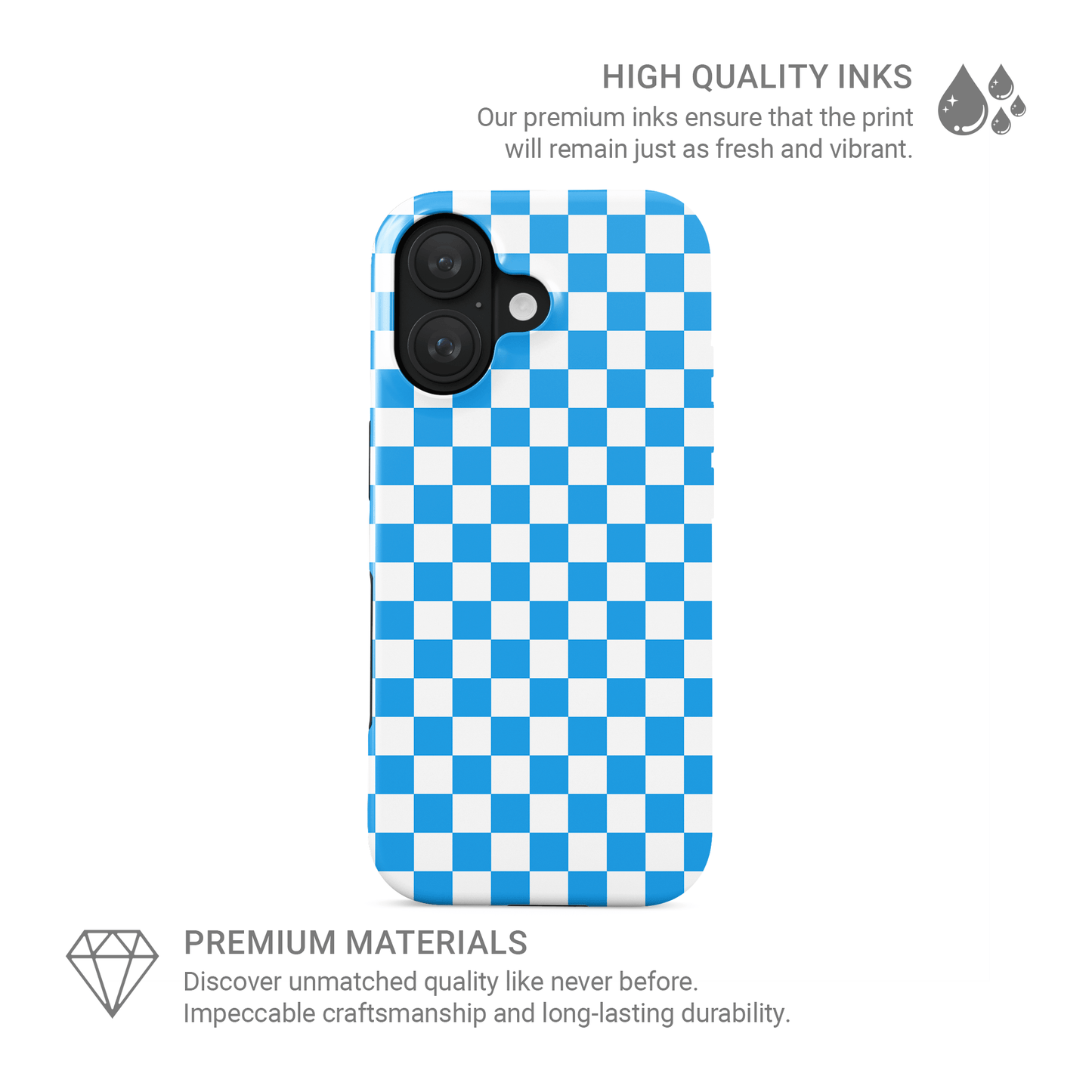 Blue checkered tough protective phone case for iPhone, Samsung and Pixel