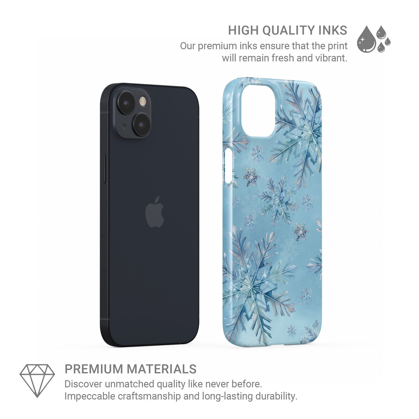 Icy blue snowflakes on a soft pastel winter background, hand-painted watercolour style, Protective Phone Case by Case & Charm Snowflake Waltz design