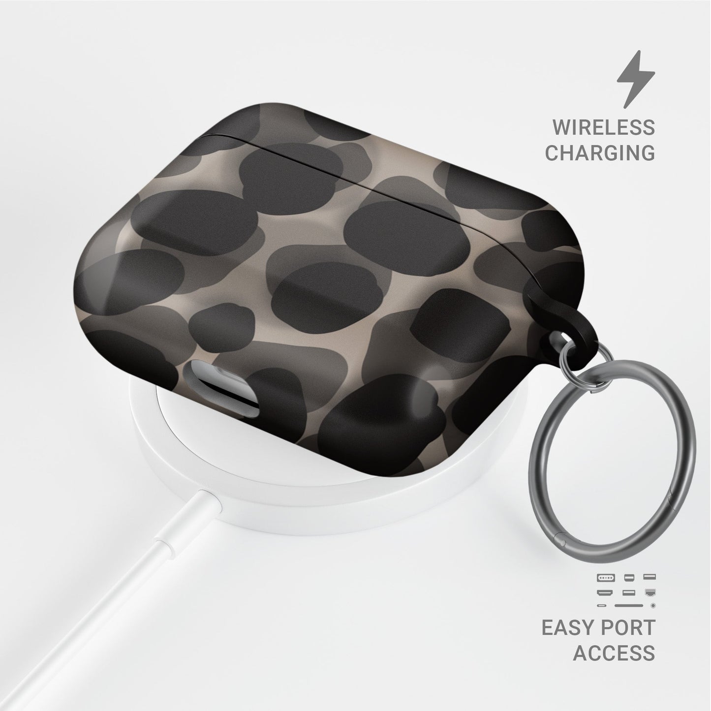 Stone Ash AirPods tough case with grey marble design, dual layer build, and glossy finish for everyday protection.