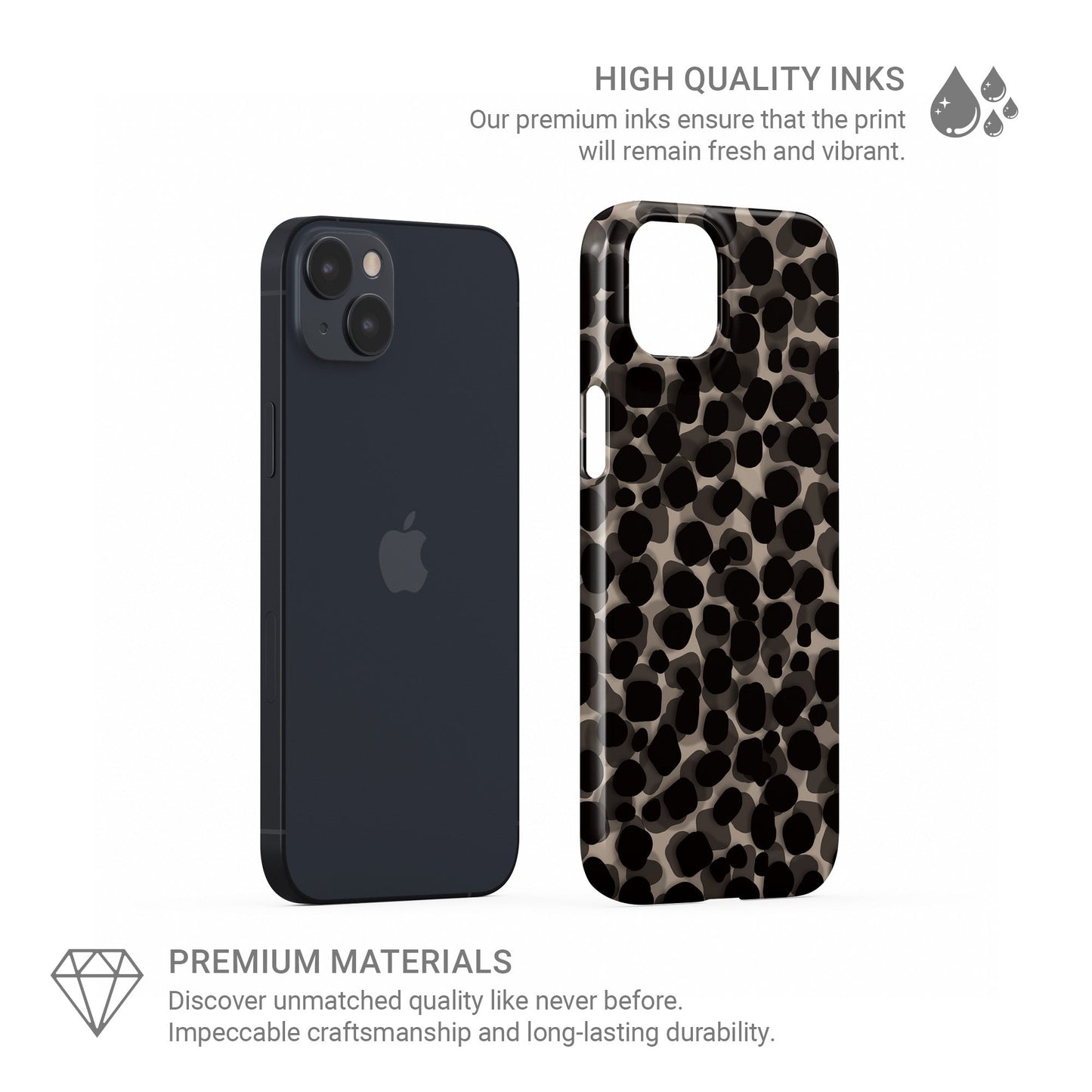 Stone Ash Snap Phone Case in glossy grey and black spotted animal print – Ink and Ember Collection by Case & Charm