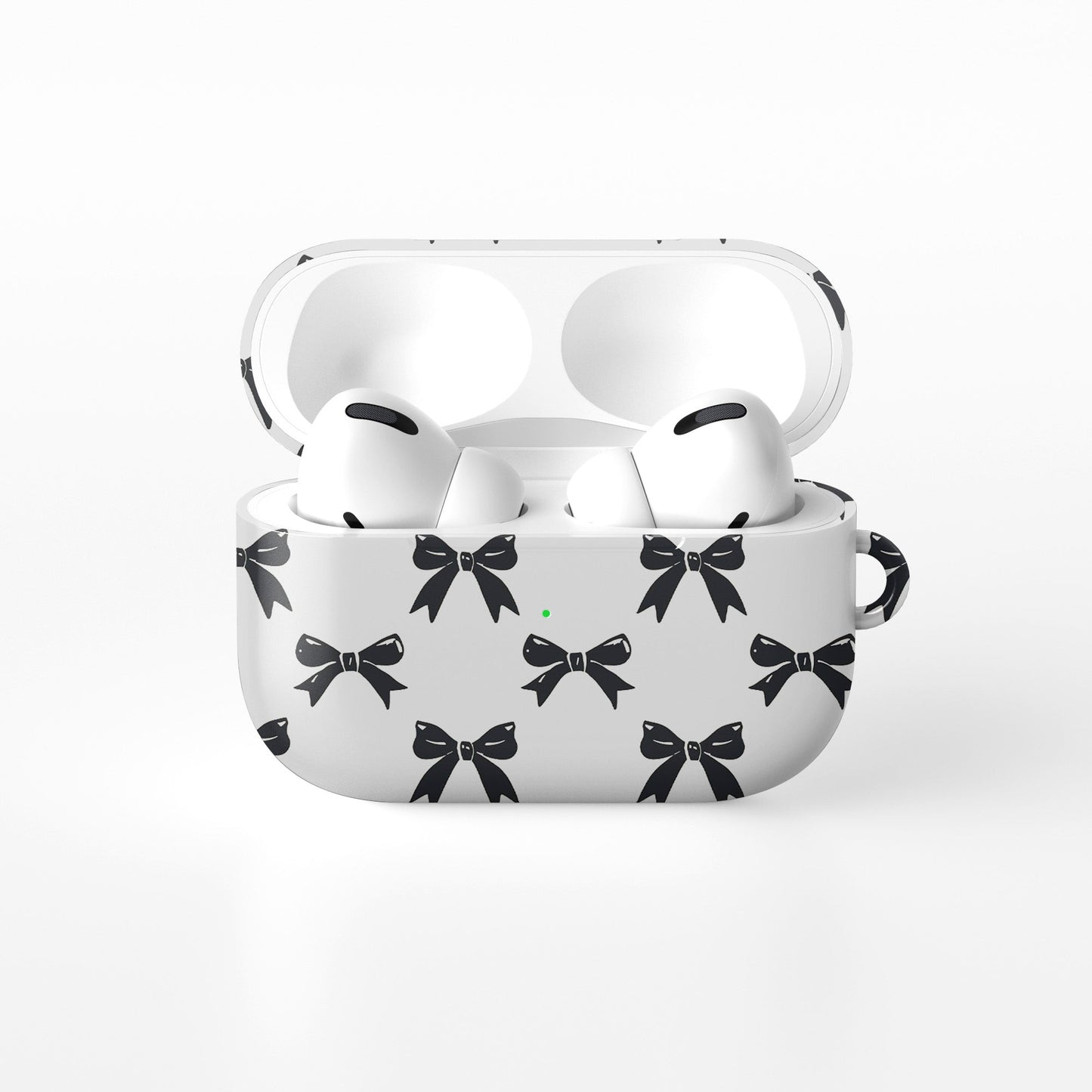 Twilight Confetti AirPods Case – white base with bold black bow pattern, slim durable scratch-resistant protective cover for all AirPods models.