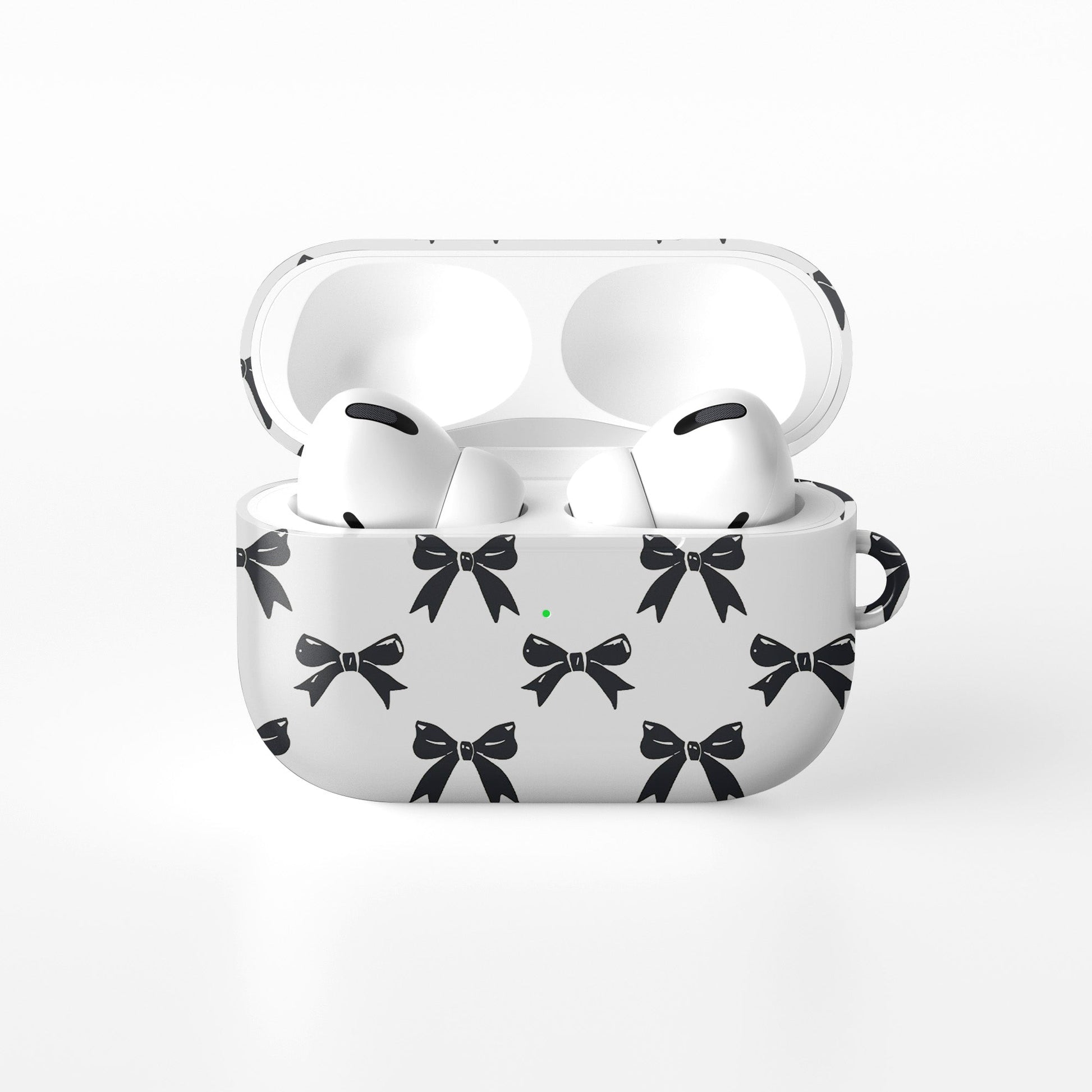 Twilight Confetti AirPods Case – white base with bold black bow pattern, slim durable scratch-resistant protective cover for all AirPods models.