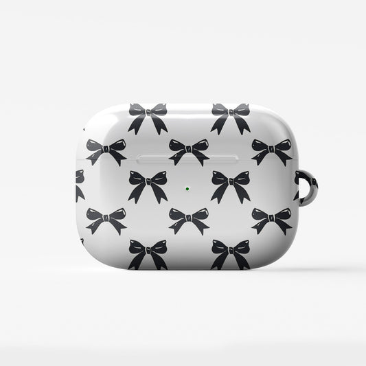Twilight Confetti AirPods Case – white base with bold black bow pattern, slim durable scratch-resistant protective cover for all AirPods models.