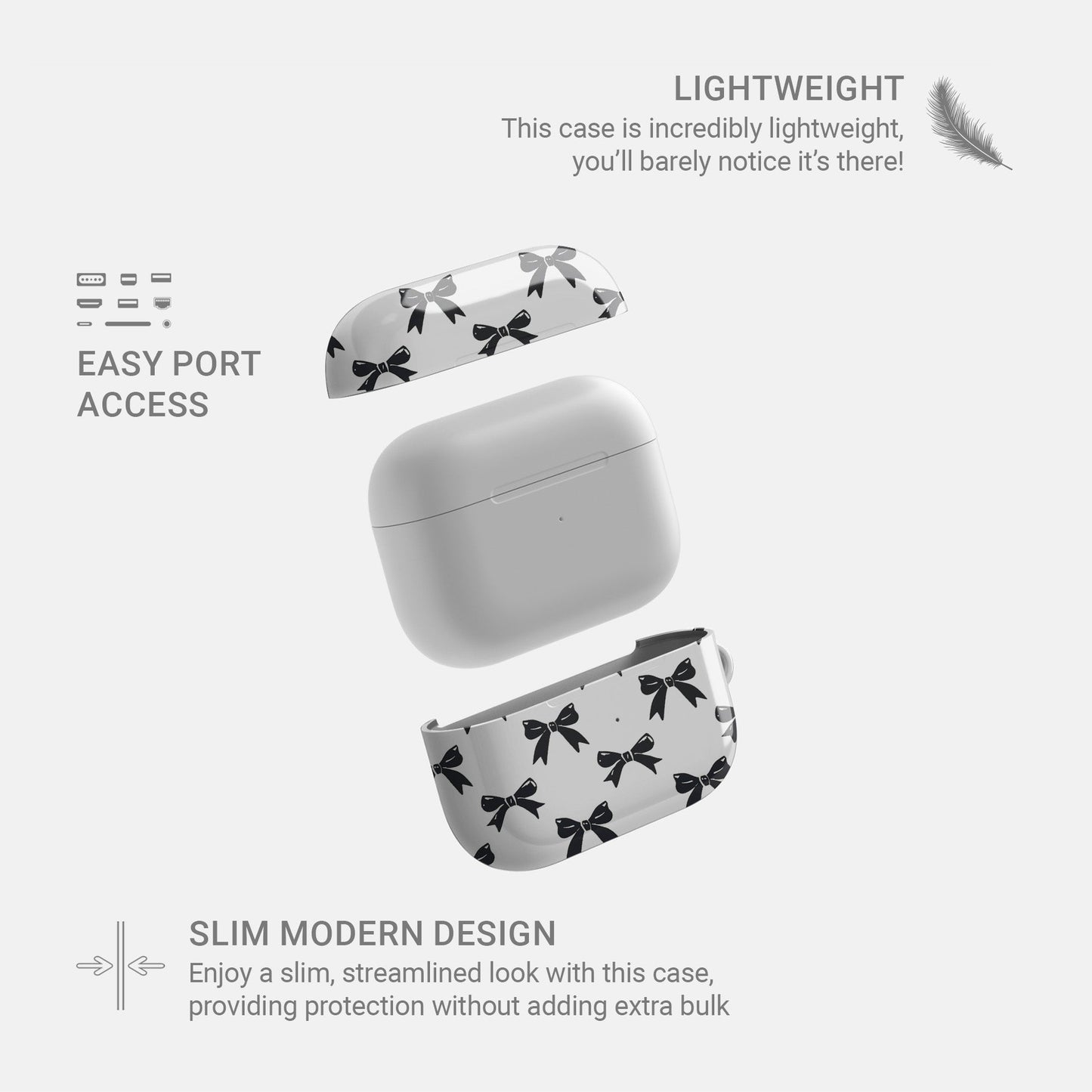 Twilight Confetti AirPods Case – white base with bold black bow pattern, slim durable scratch-resistant protective cover for all AirPods models.