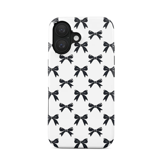 MagSafe Tough Phone Case with black bows on white background