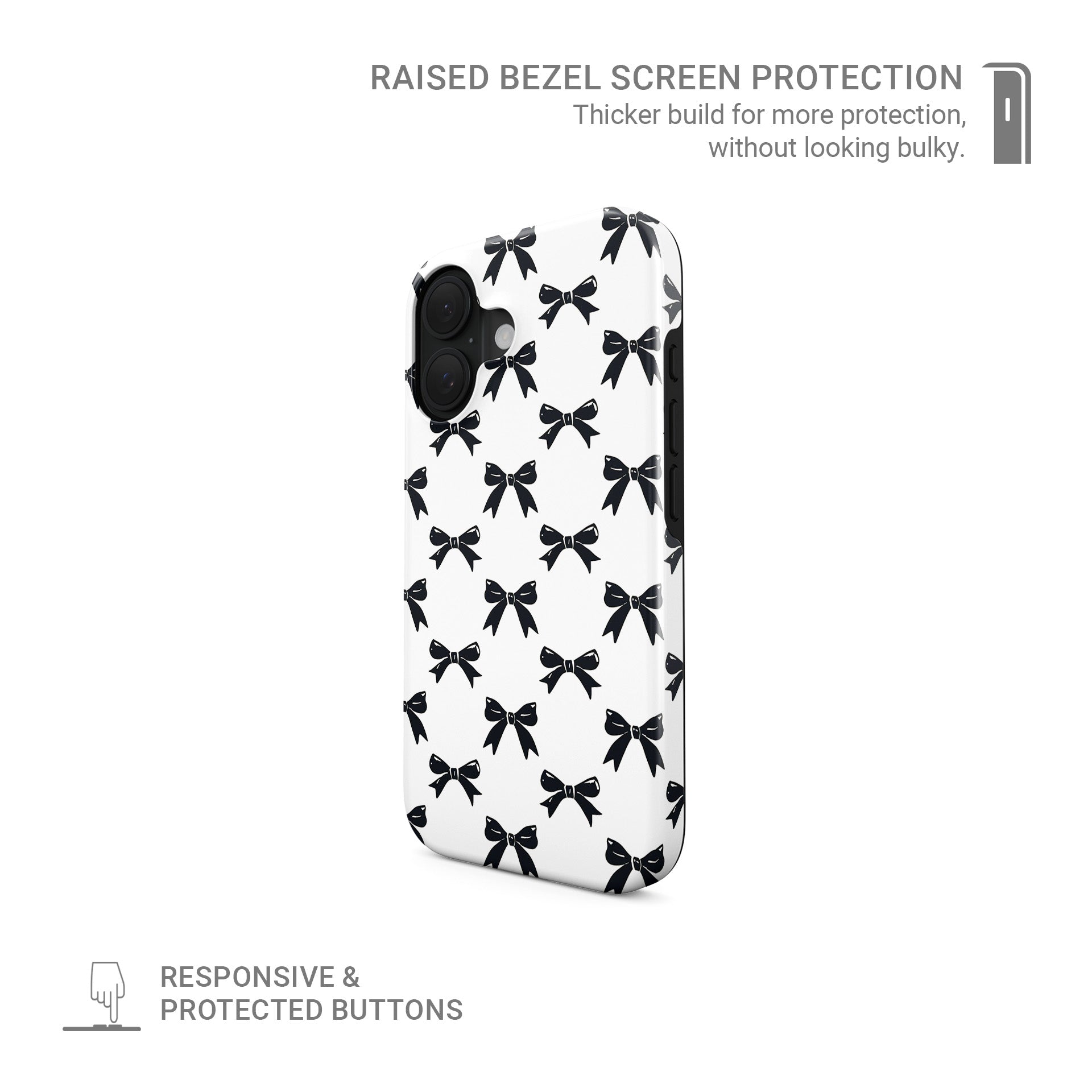 MagSafe Tough Phone Case with black bows on white background