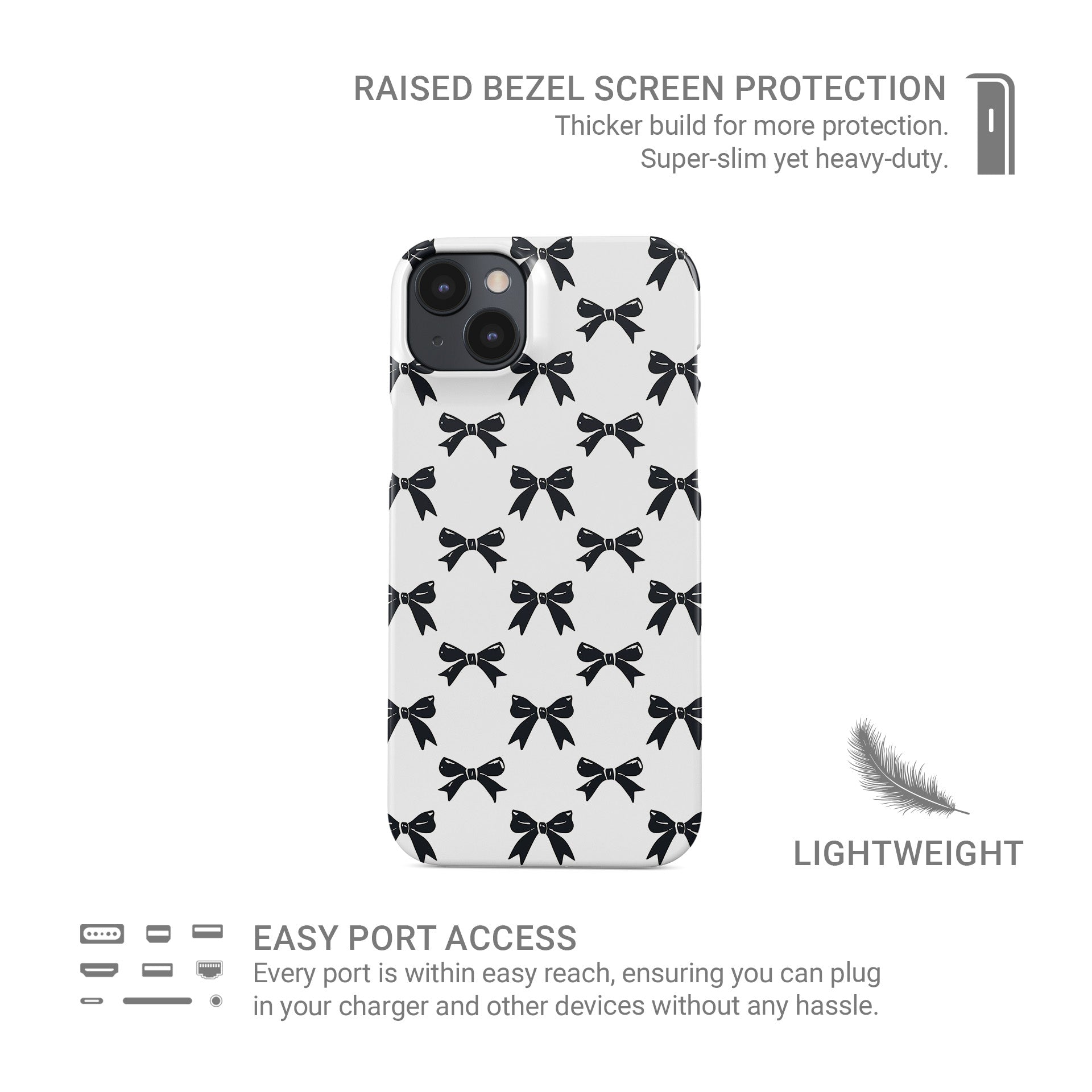 Stylish protective Snap case featuring black bow design