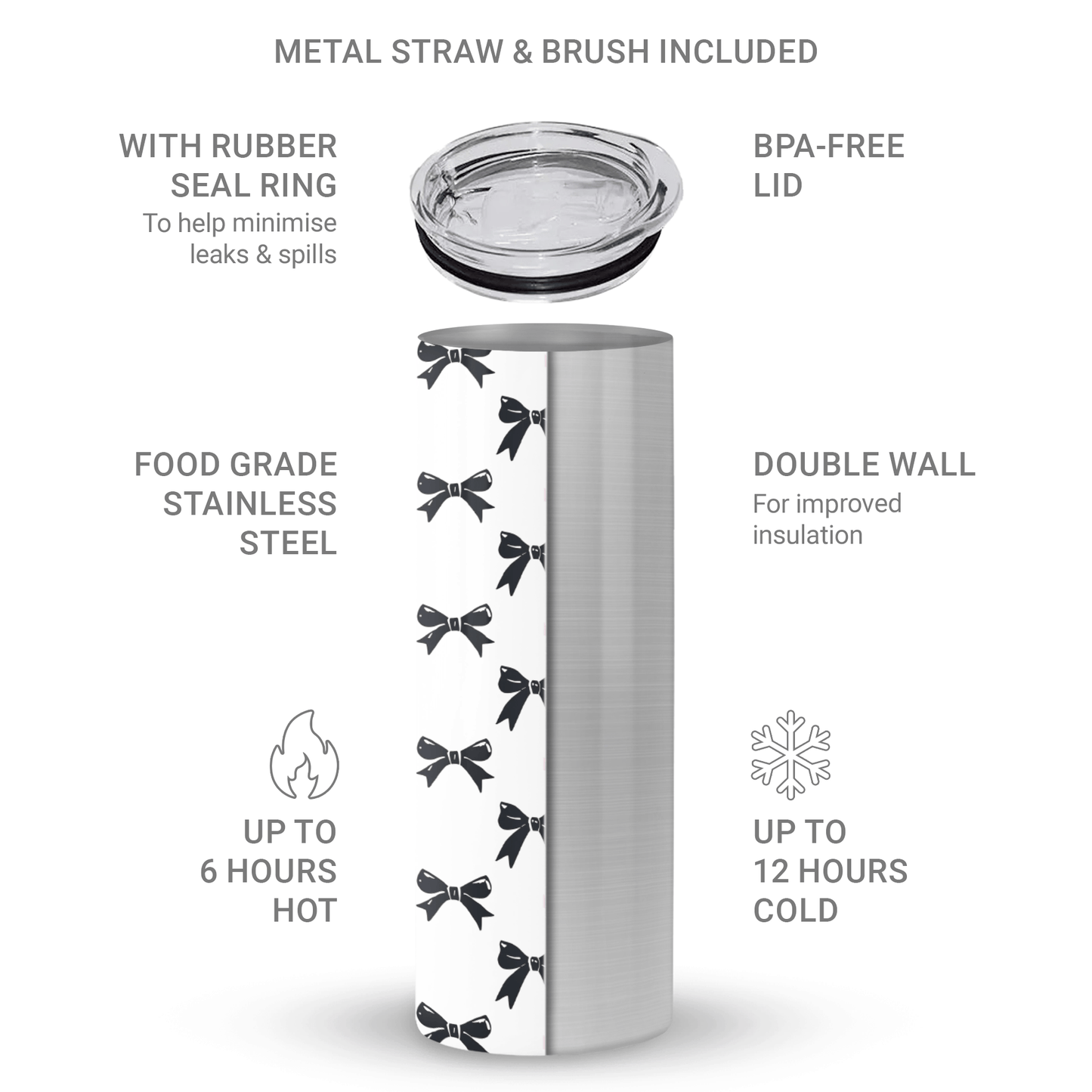 Twilight Confetti Stainless Steel Tumbler with black bow pattern, 20oz insulated drinkware with reusable straw, stylish coquette travel cup Burga