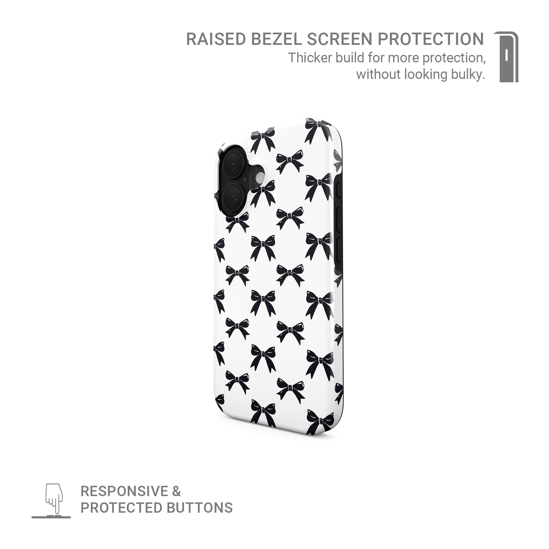 Monochrome bow tough phone case – chic black and white design