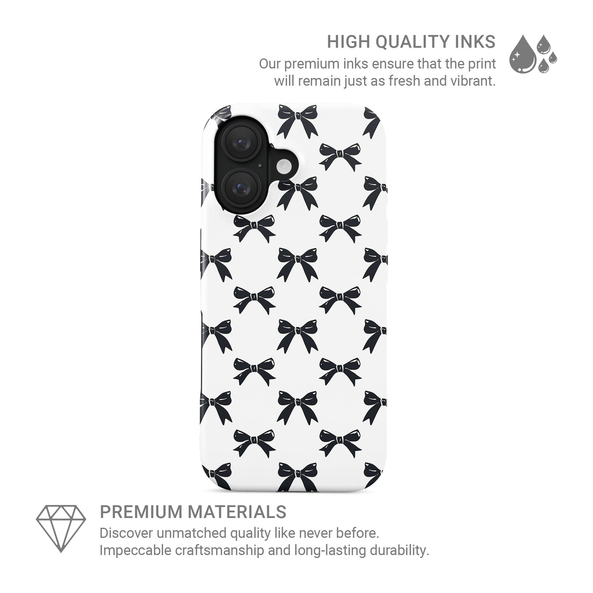 Monochrome bow tough phone case – chic black and white design