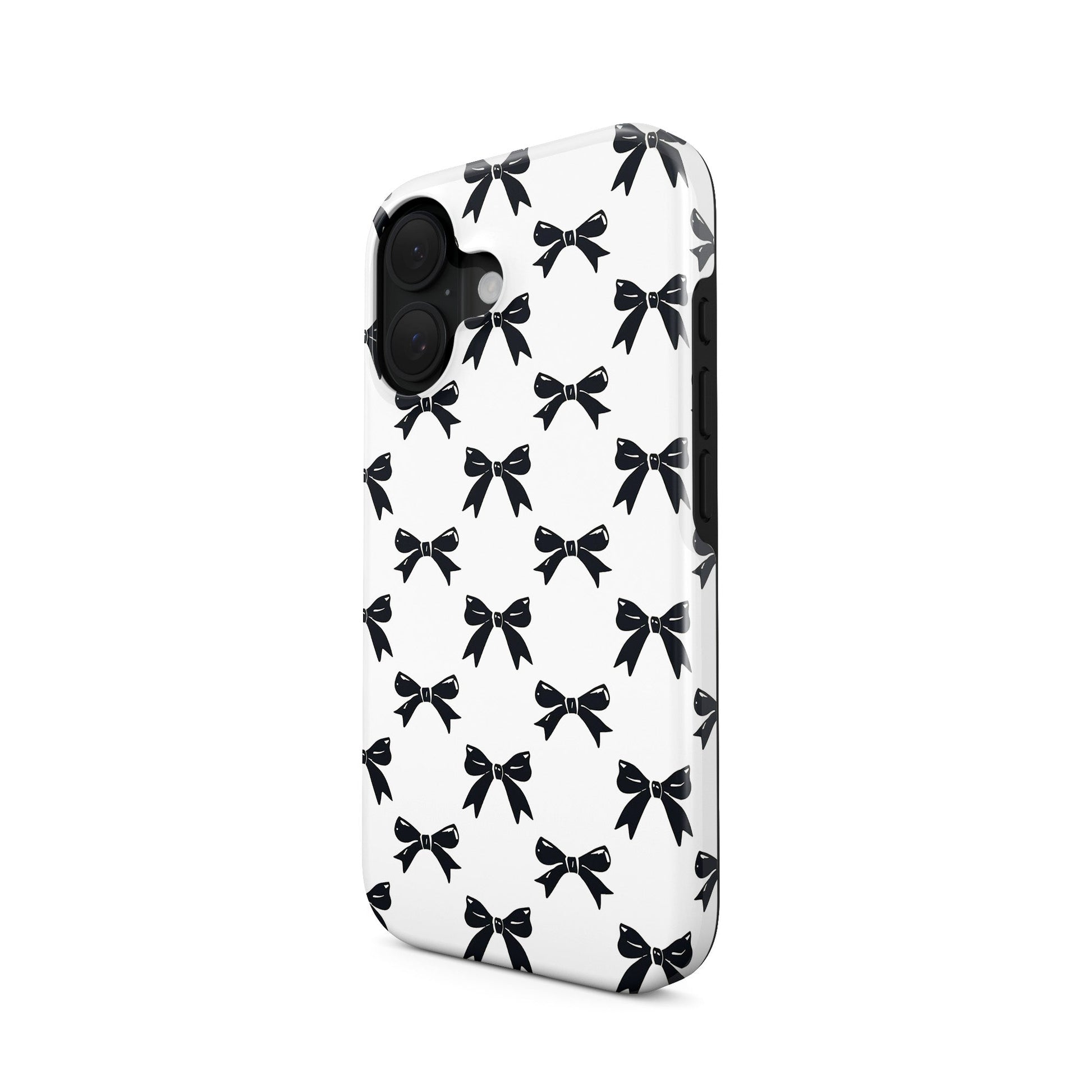 Monochrome bow tough phone case – chic black and white design