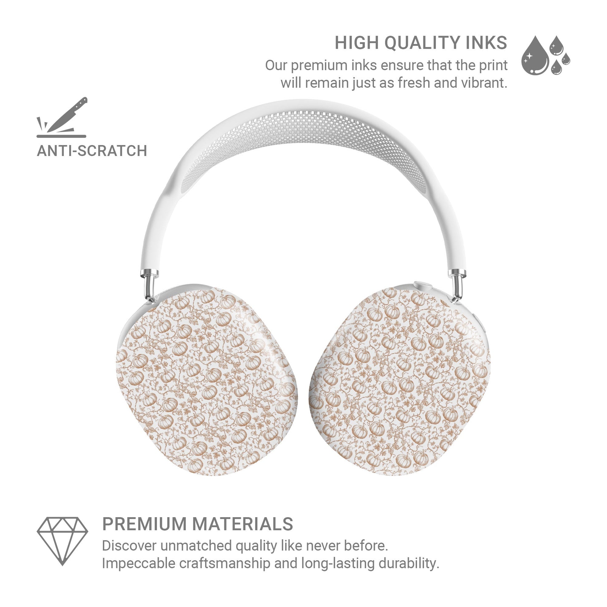 Protective AirPods Max cover in autumn pumpkin sketch pattern