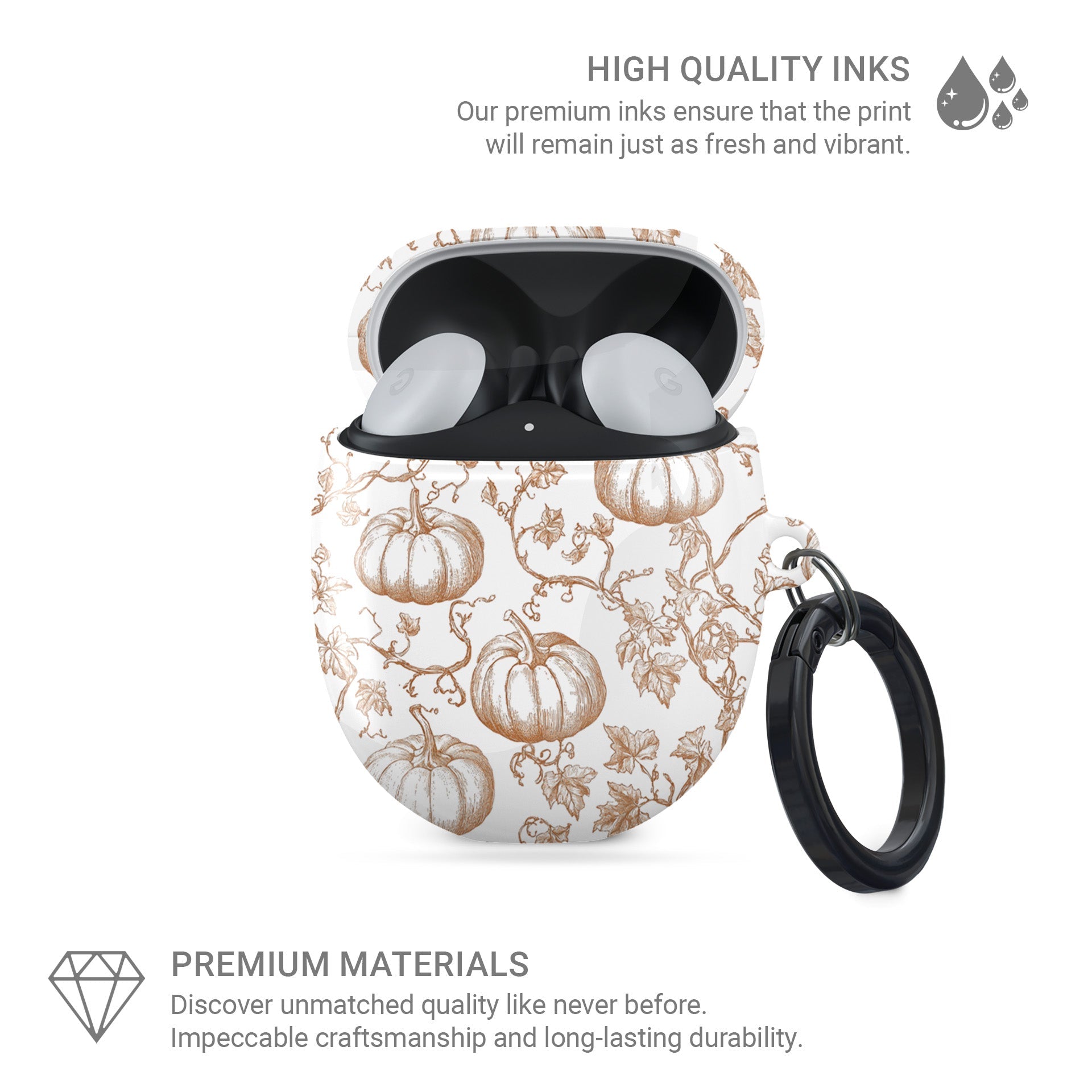 Shockproof Pixel Buds case with vintage fall pumpkin pattern