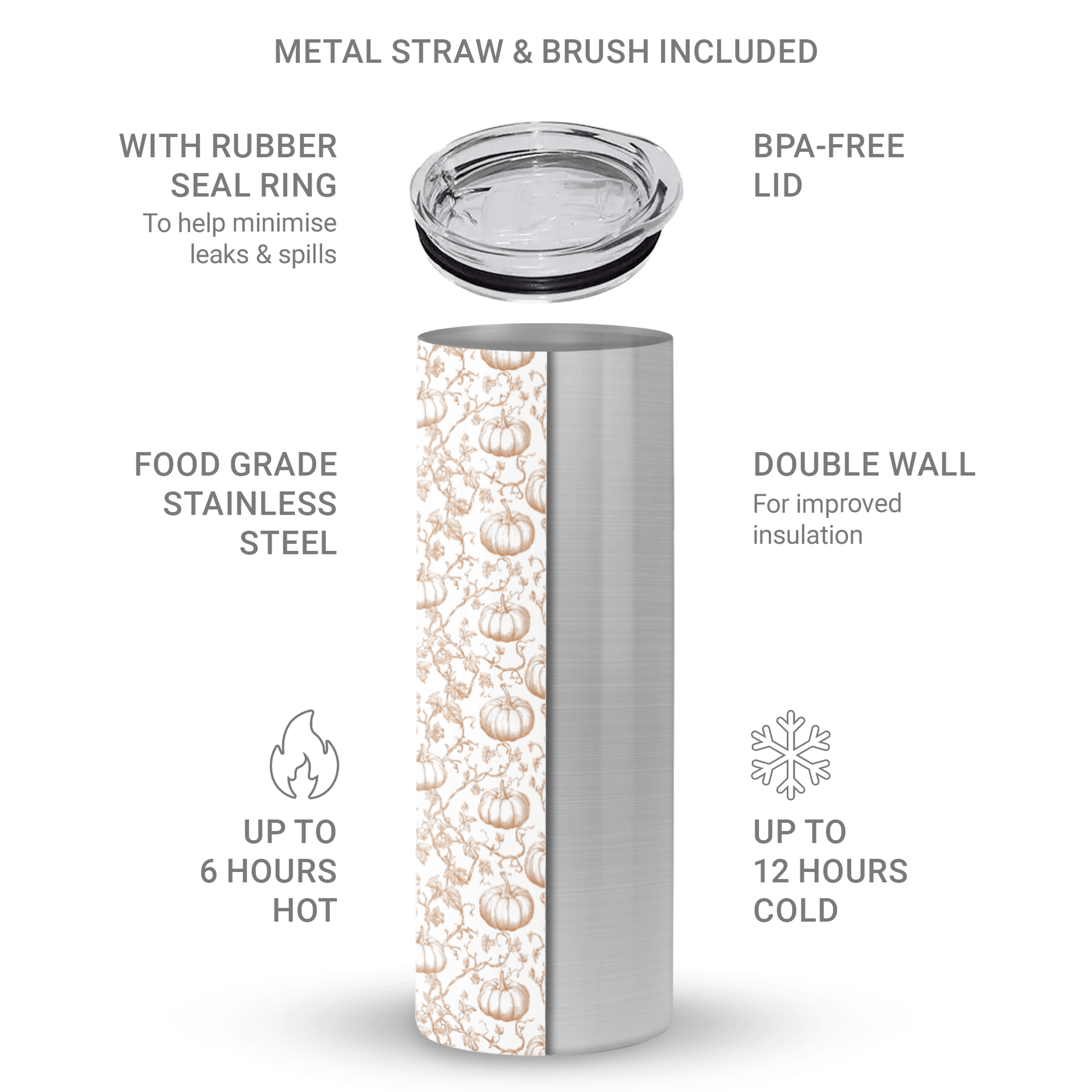 Autumn pumpkin vine stainless steel insulated tumbler