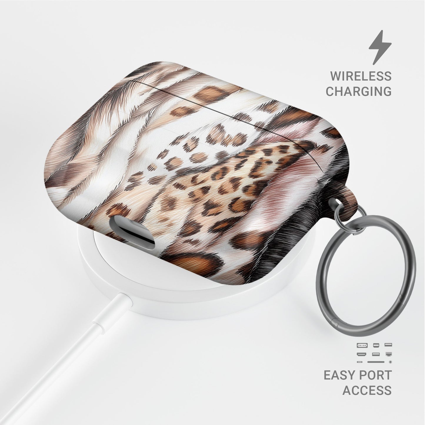 Wild Streaks leopard streak AirPods Tough Case with glossy finish, slim single-layer shell, and impact-resistant protection for everyday use.