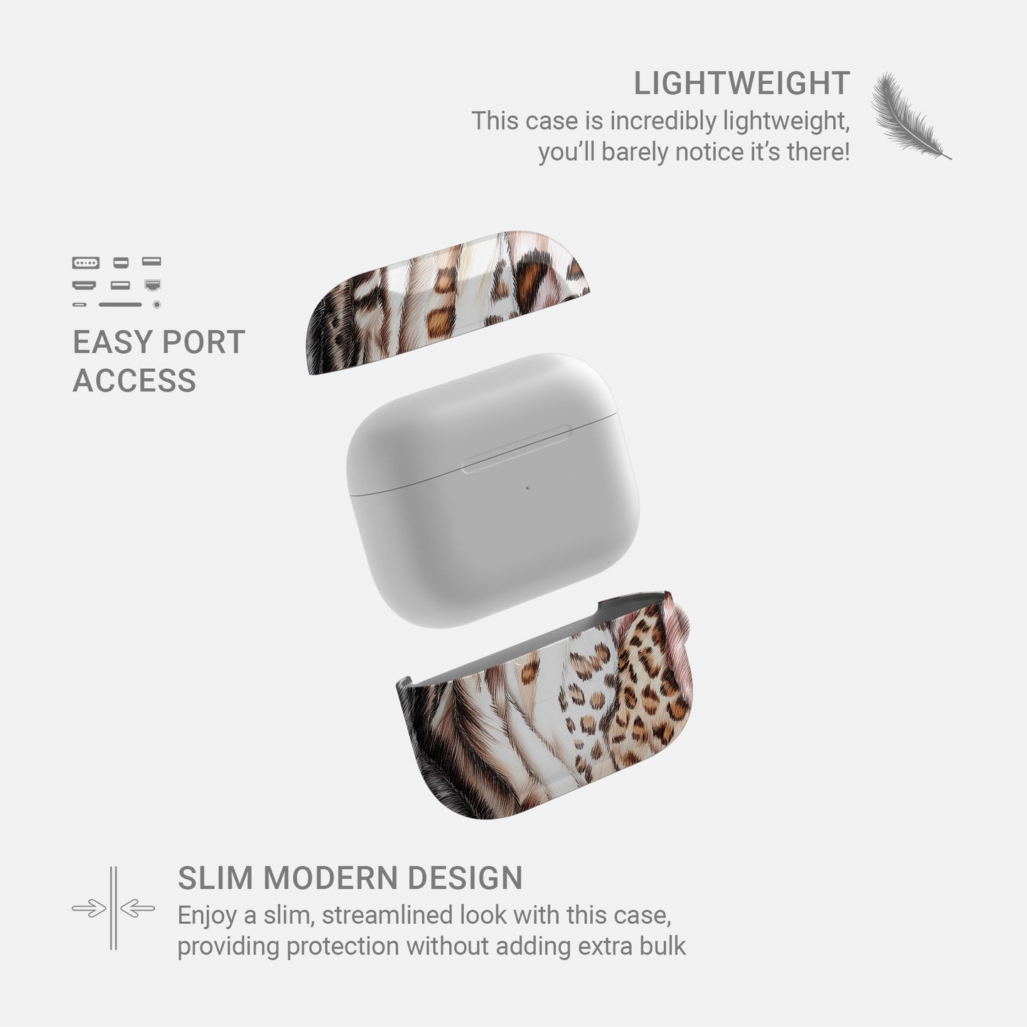 Wild Streaks leopard streak AirPods Tough Case with glossy finish, slim single-layer shell, and impact-resistant protection for everyday use.