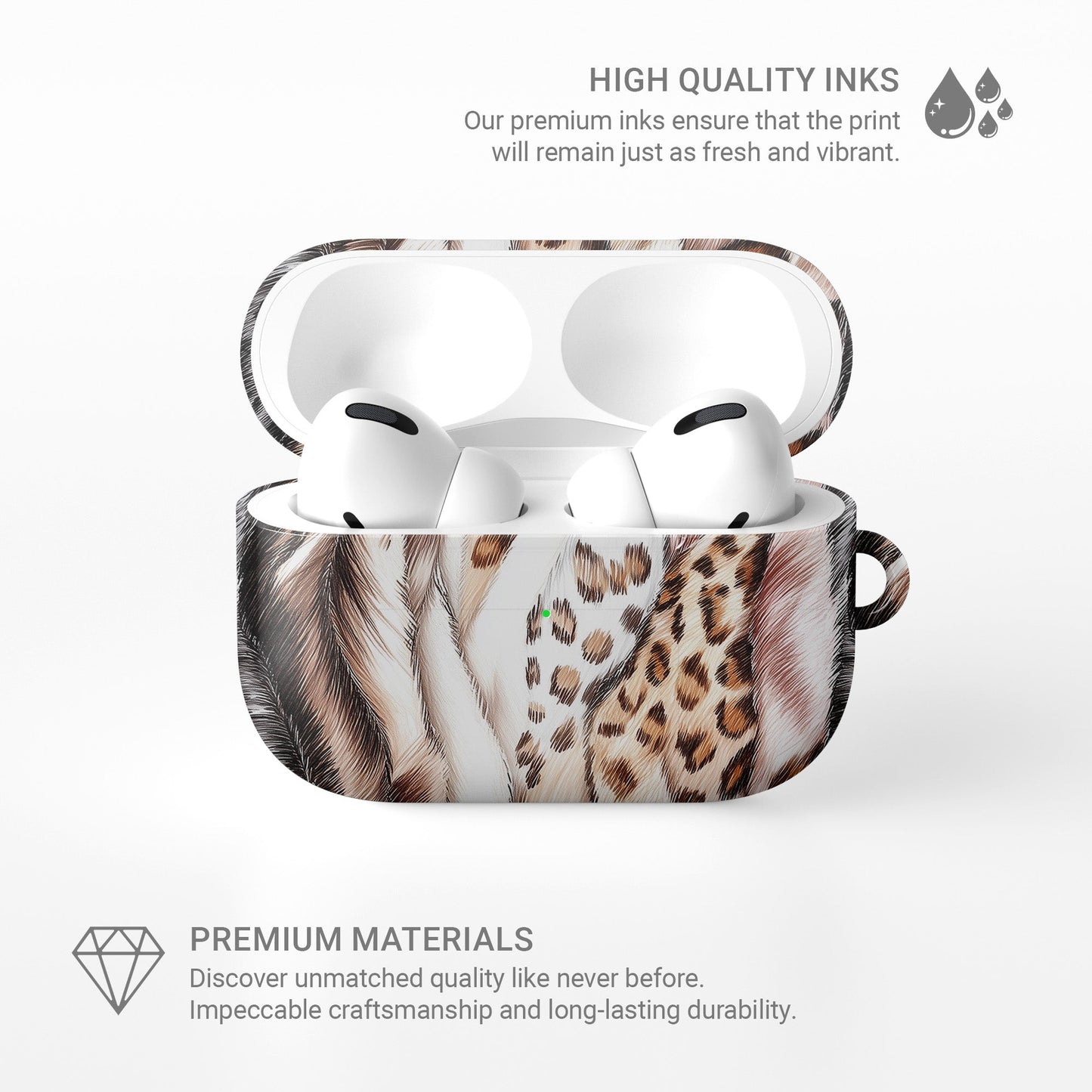 Wild Streaks leopard streak AirPods Tough Case with glossy finish, slim single-layer shell, and impact-resistant protection for everyday use.