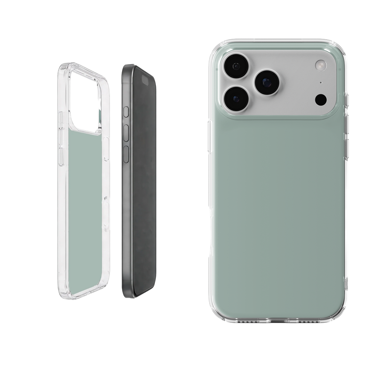 Clear phone cases in flexible transparent TPU, shown from the front and side to highlight the slim fit and transparent design.