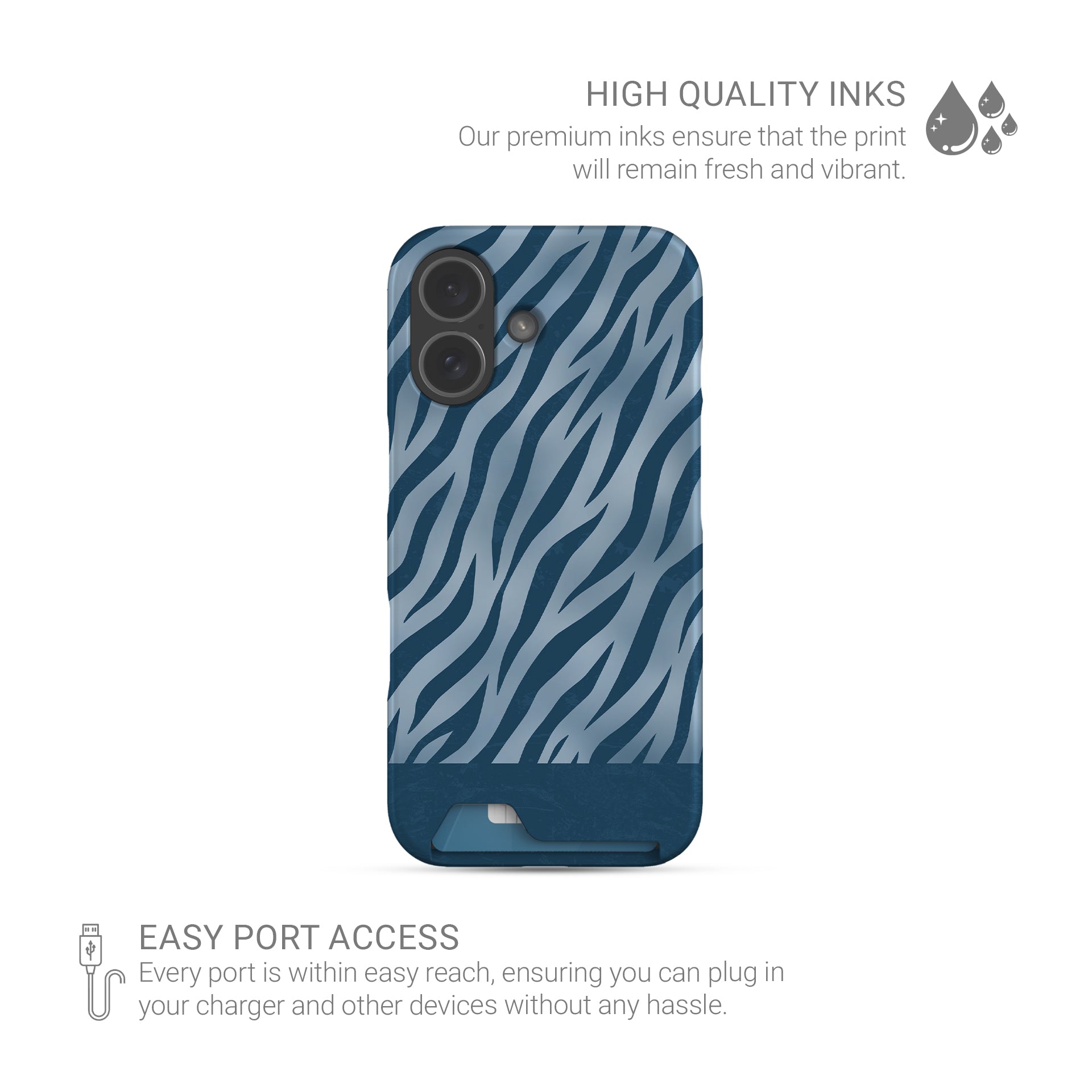 Skylark Canter Card-Holder Case with deep blue zebra stripes on powder blue from the Wild Atelier collection.
