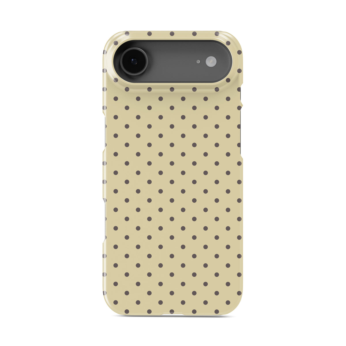 Cocoa Drops Snap Phone Case featuring small, evenly spaced cocoa-brown polka dots on a creamy vanilla background.