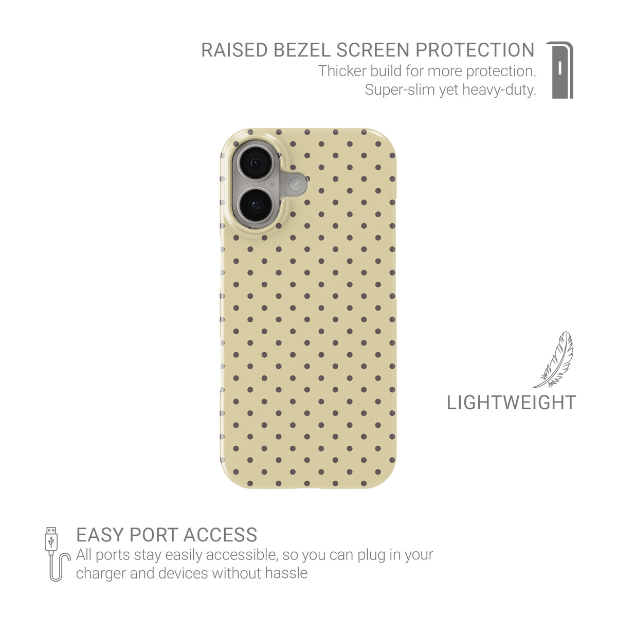 Cocoa Drops Snap Phone Case featuring small, evenly spaced cocoa-brown polka dots on a creamy vanilla background.
