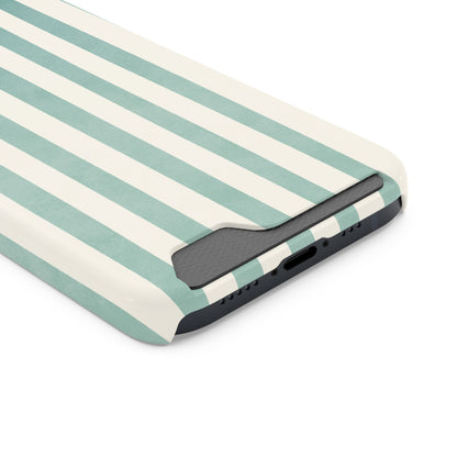 Striped Card Holder Phone Case — Mint & Cream Vertical Stripe Wallet Case