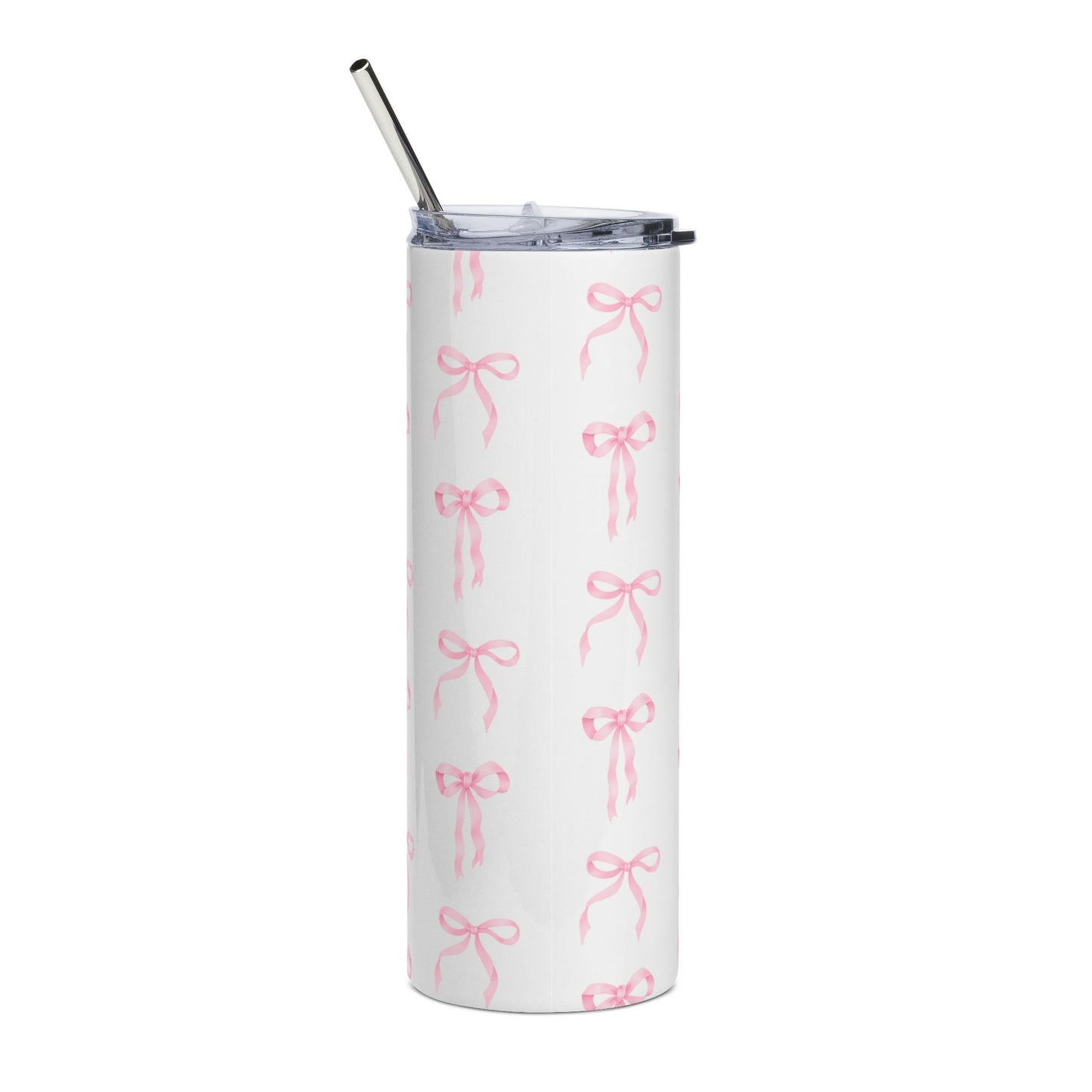 20oz Stainless Tumbler with Pink Bow Pattern — Cute Girly Travel Cup | Satin Waltz