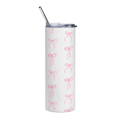 20oz Stainless Tumbler with Pink Bow Pattern — Cute Girly Travel Cup | Satin Waltz