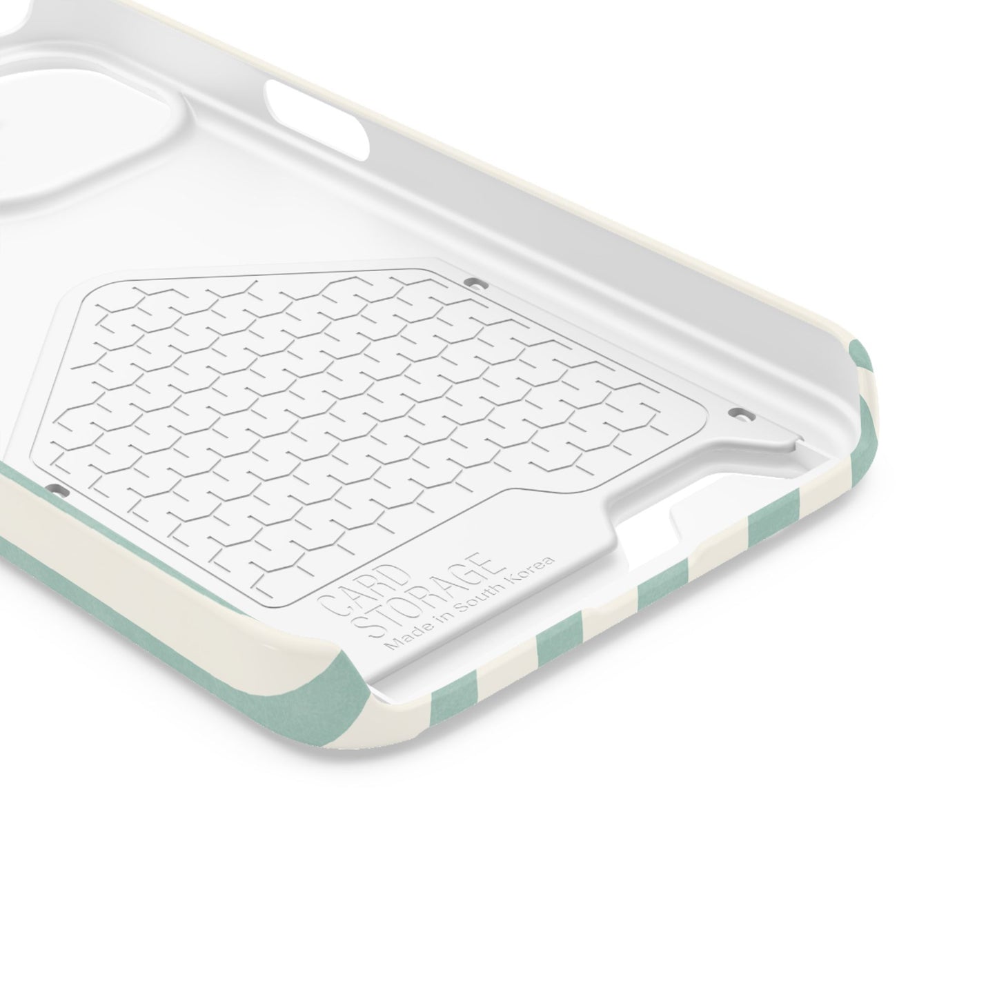 Striped Card Holder Phone Case — Mint & Cream Vertical Stripe Wallet Case