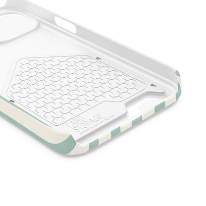Striped Card Holder Phone Case — Mint & Cream Vertical Stripe Wallet Case